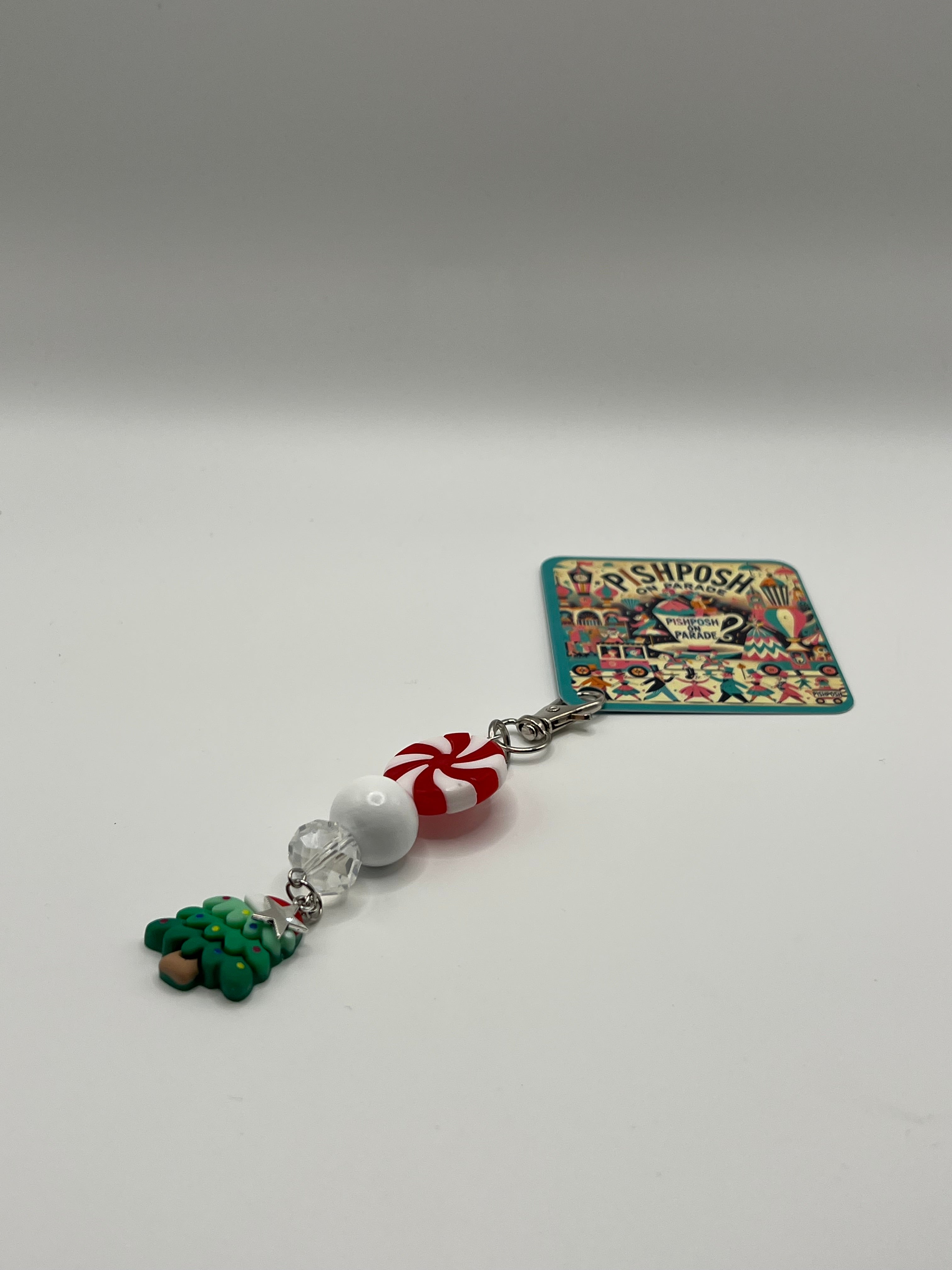 Cute Whimsical Christmas Tree with Silver Star Charm and Peppermint Bead - Charm / Bag Zipper Pull