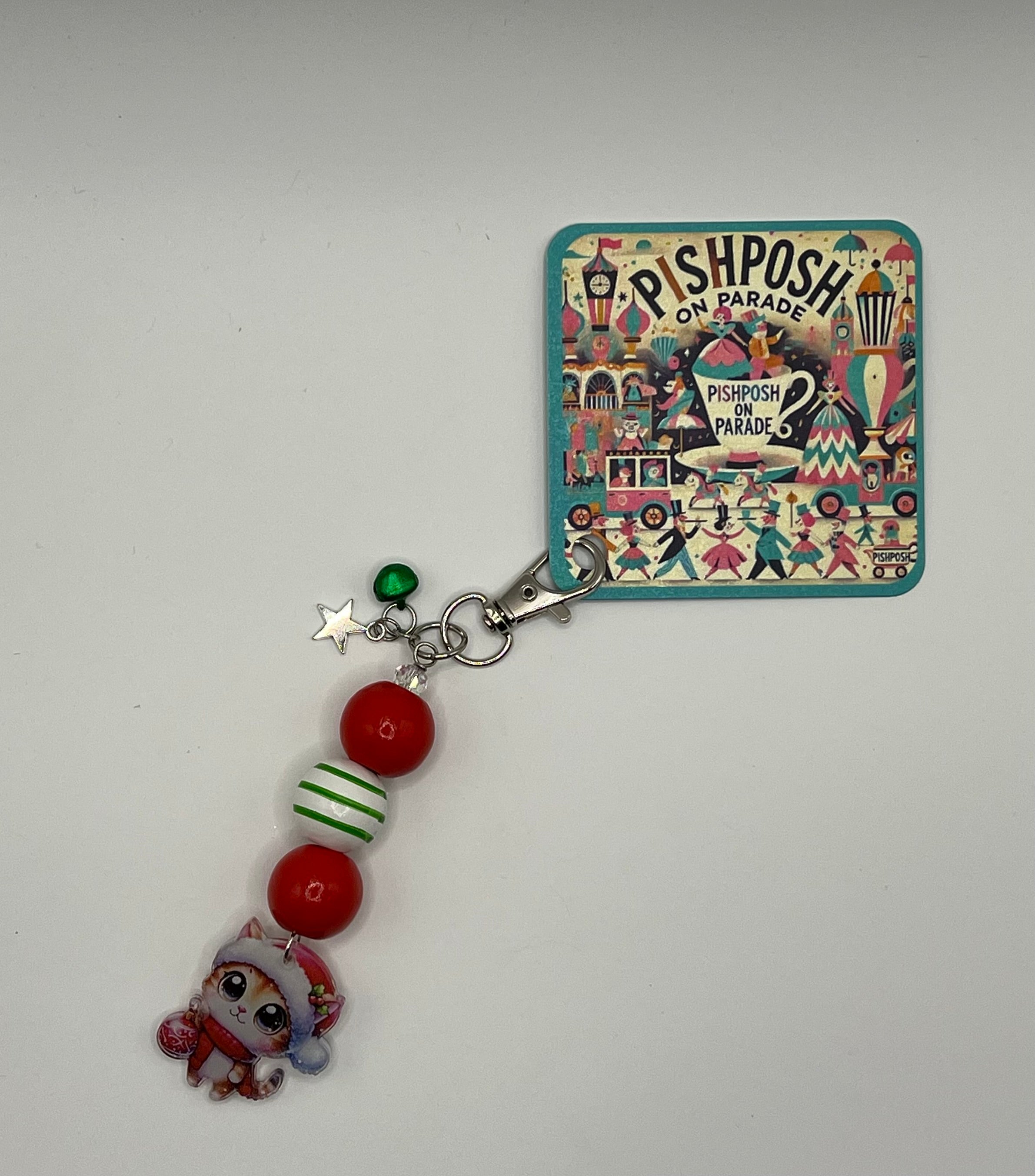Christmas Kitty with Star and Jingle Bell - Charm / Bag Zipper Pull