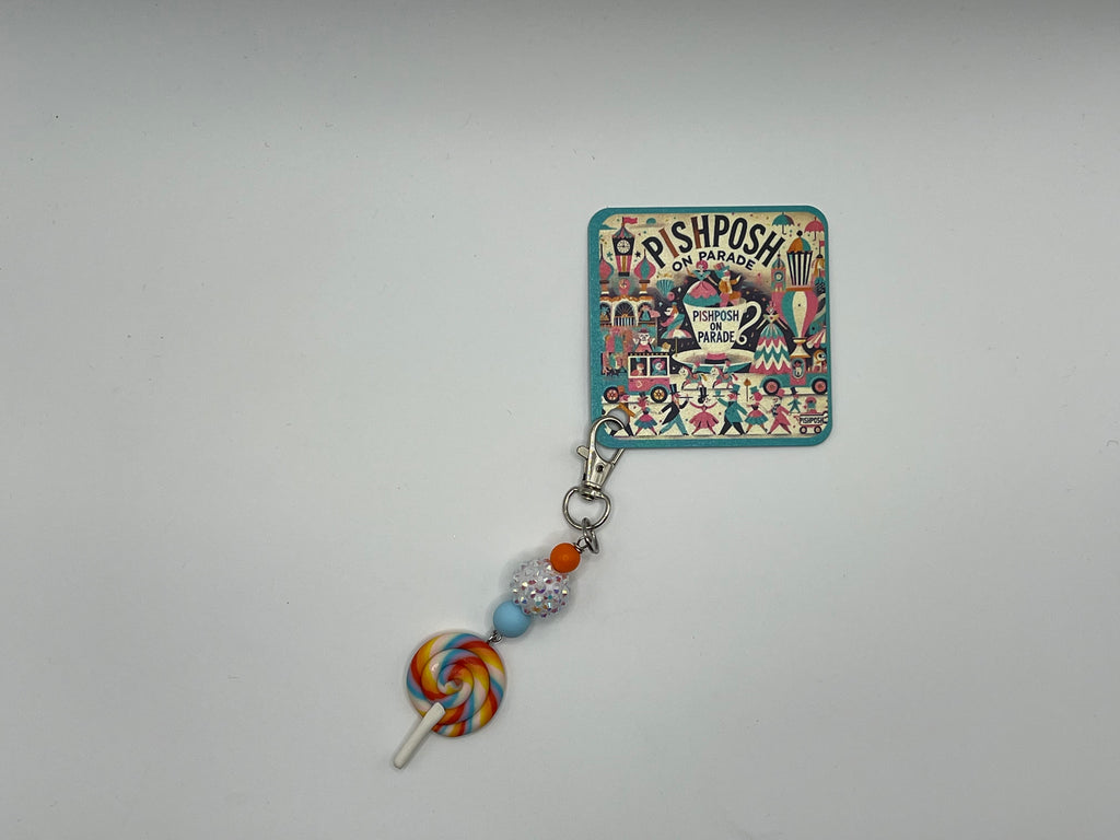 Tutti-Fruitti Lollipop with white Bead - Charm / Bag Zipper Pull