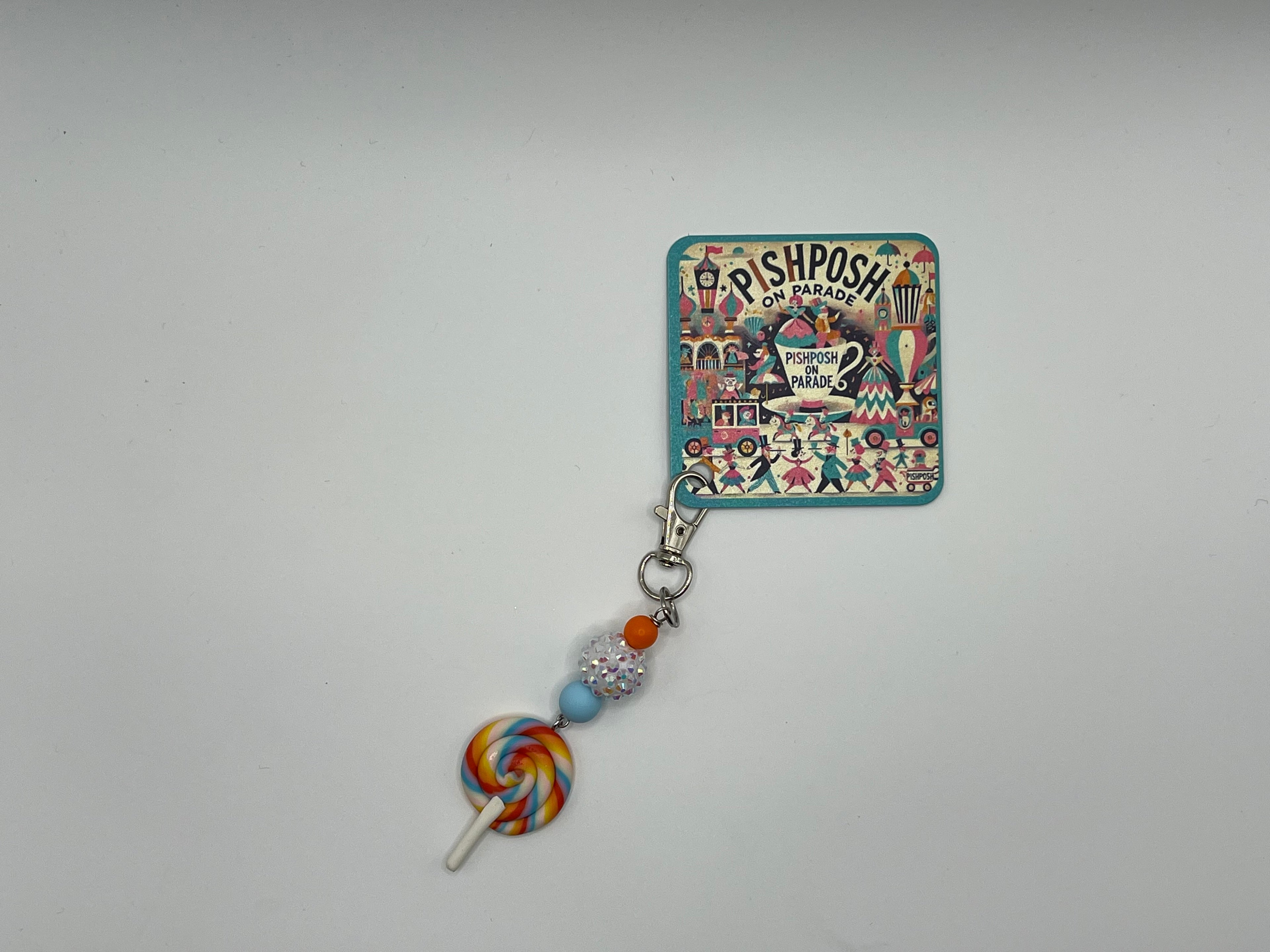 Tutti-Fruitti Lollipop with white Bead - Charm / Bag Zipper Pull