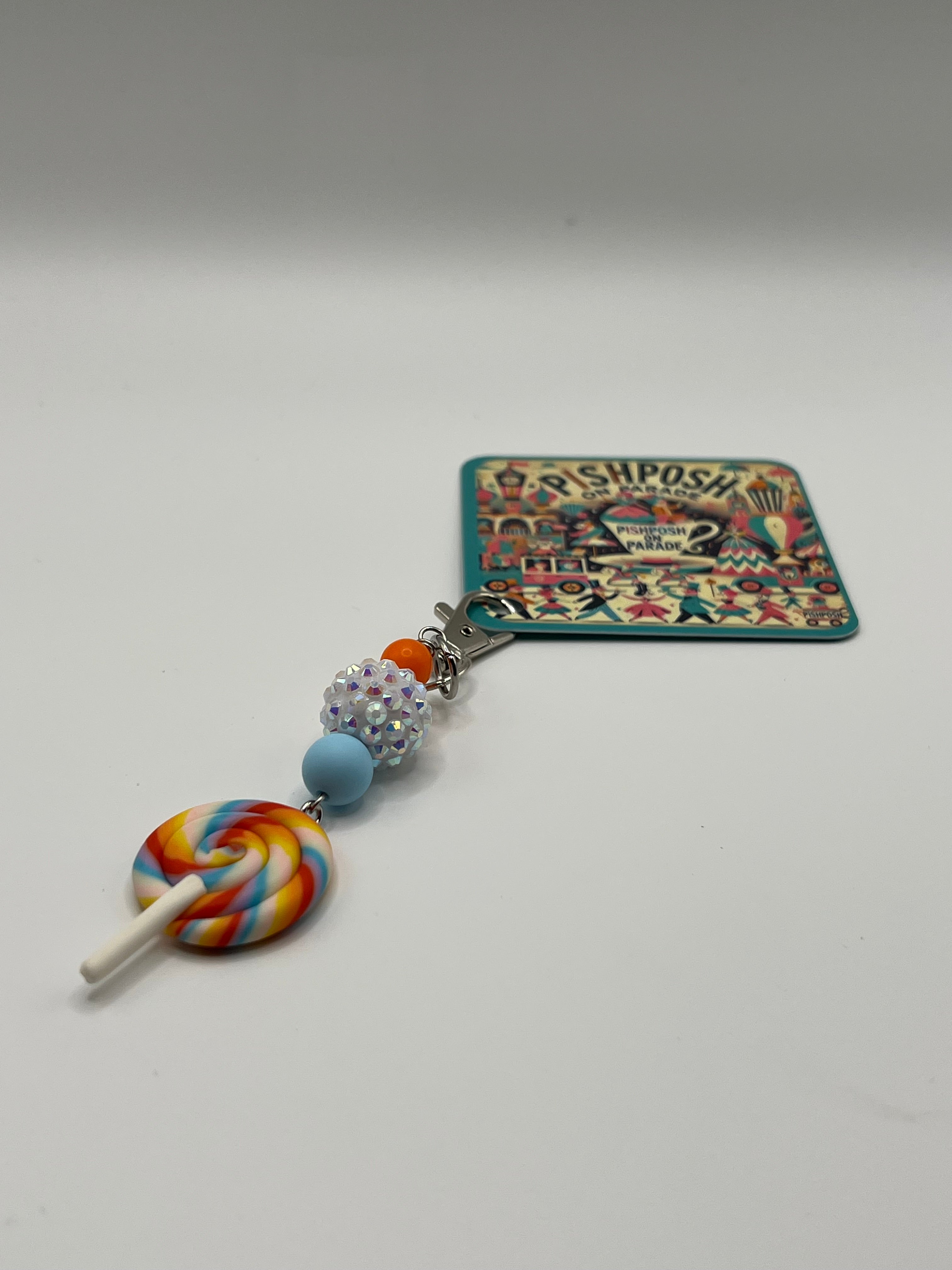 Tutti-Fruitti Lollipop with white Bead - Charm / Bag Zipper Pull