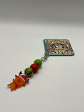 Cartoon Reindeer with Green and Red Beads - Charm / Bag Zipper Pull