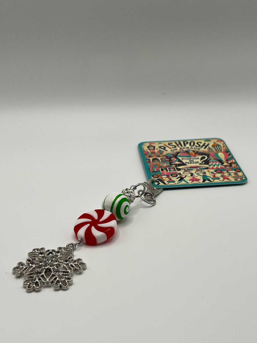 Rhinestone Snowflake with Peppermint Bead - Charm / Bag Zipper Pull