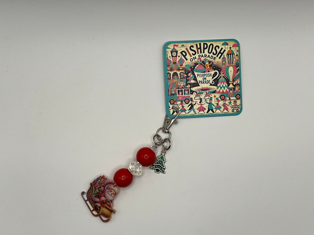 Santa in a Sleigh with Christmas Tree Charm - Charm / Bag Zipper Pull