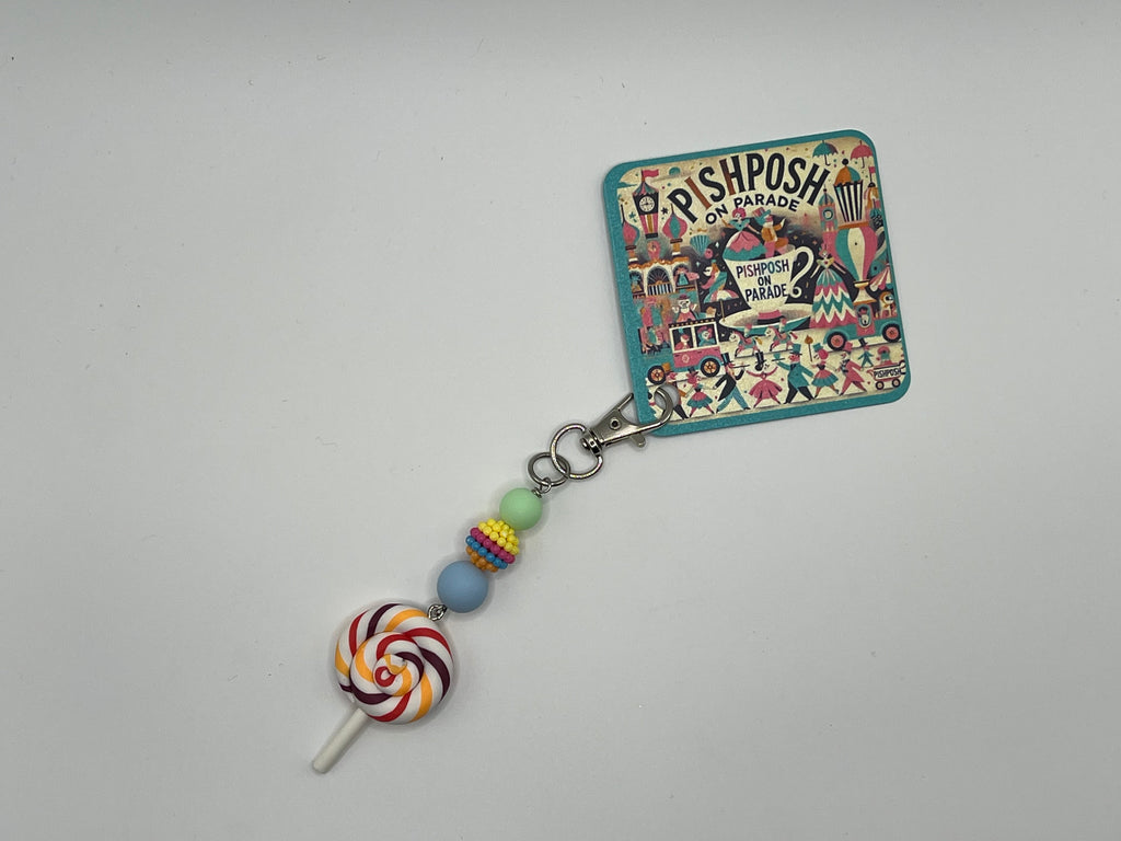 Multi colored Swirl Lollipop with colorful bead - Charm / Bag Zipper Pull