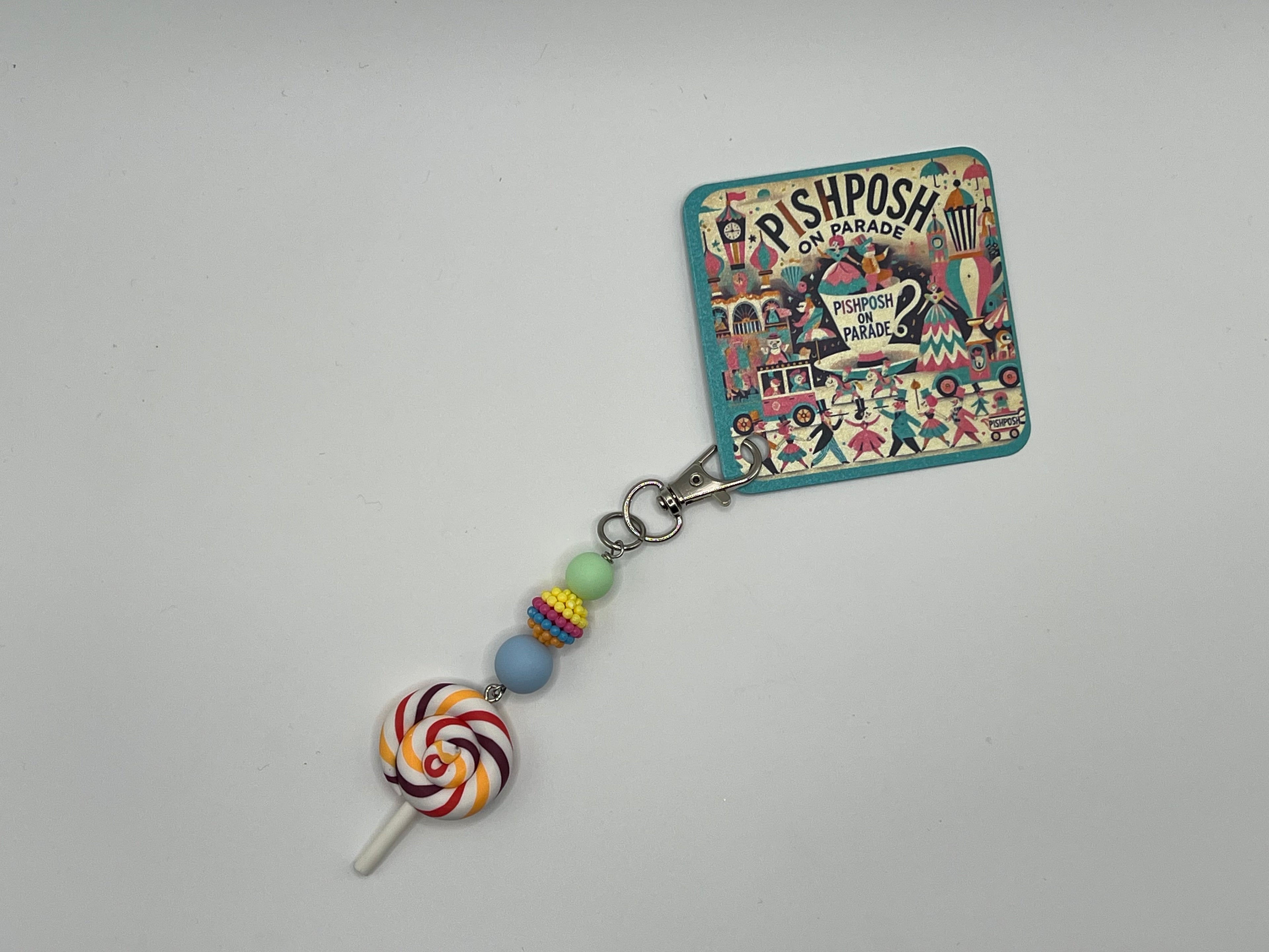 Multi colored Swirl Lollipop with colorful bead - Charm / Bag Zipper Pull