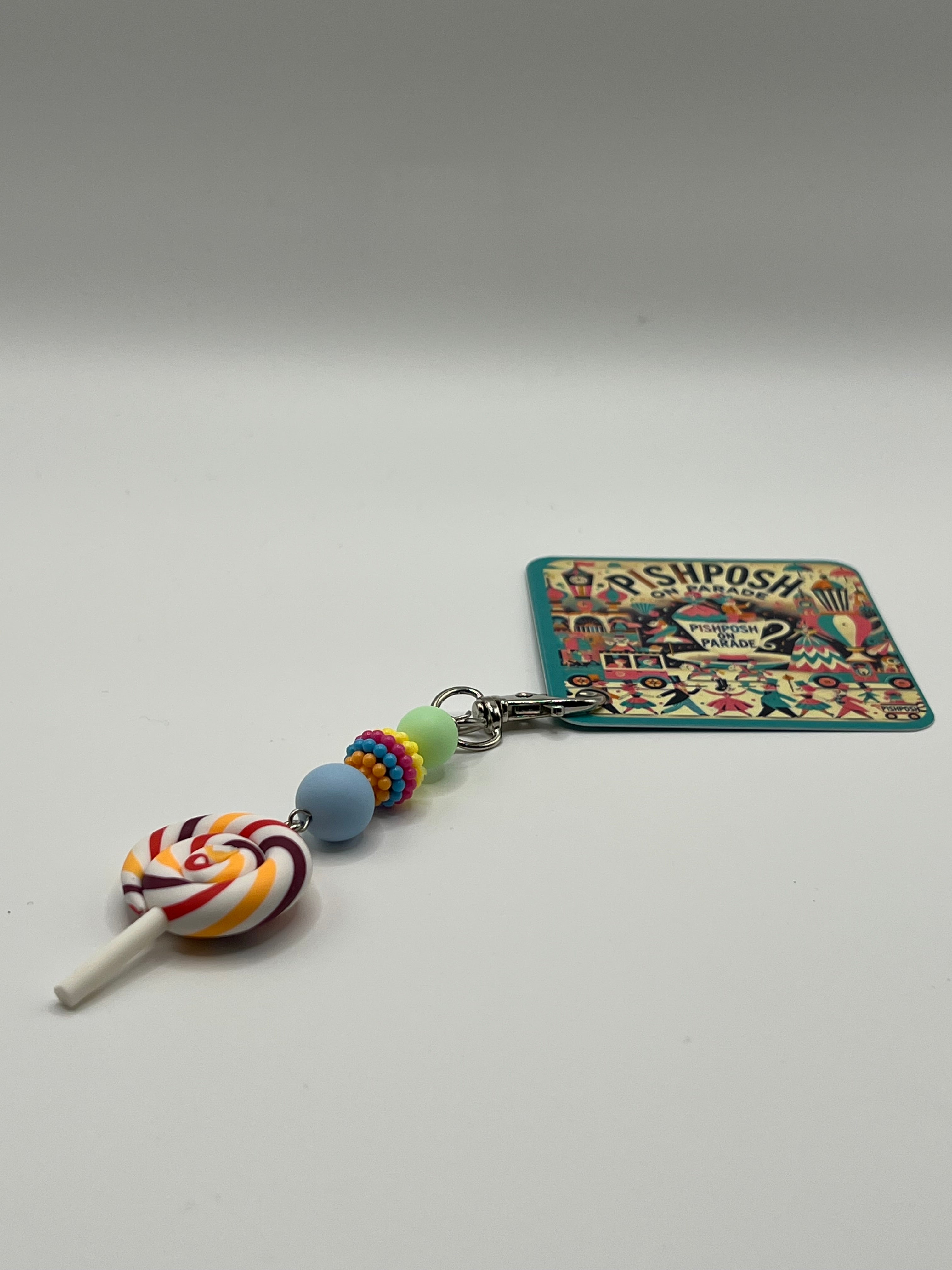 Multi colored Swirl Lollipop with colorful bead - Charm / Bag Zipper Pull