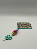 Teal Green Swirl Lollipop with colorful beads - Charm / Bag Zipper Pull