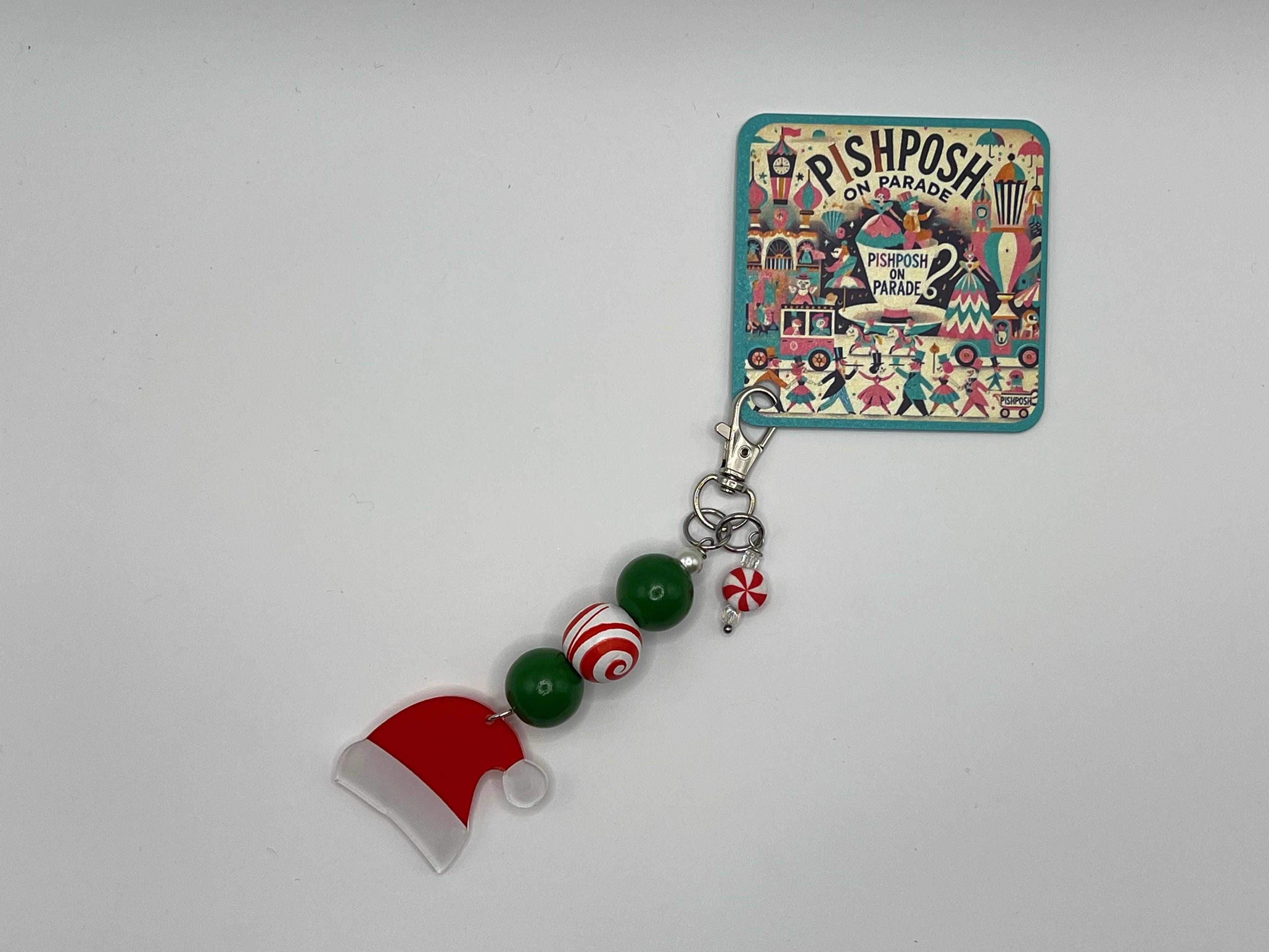 Santa hat with Peppermint - Charm / Bag Zipper Pull