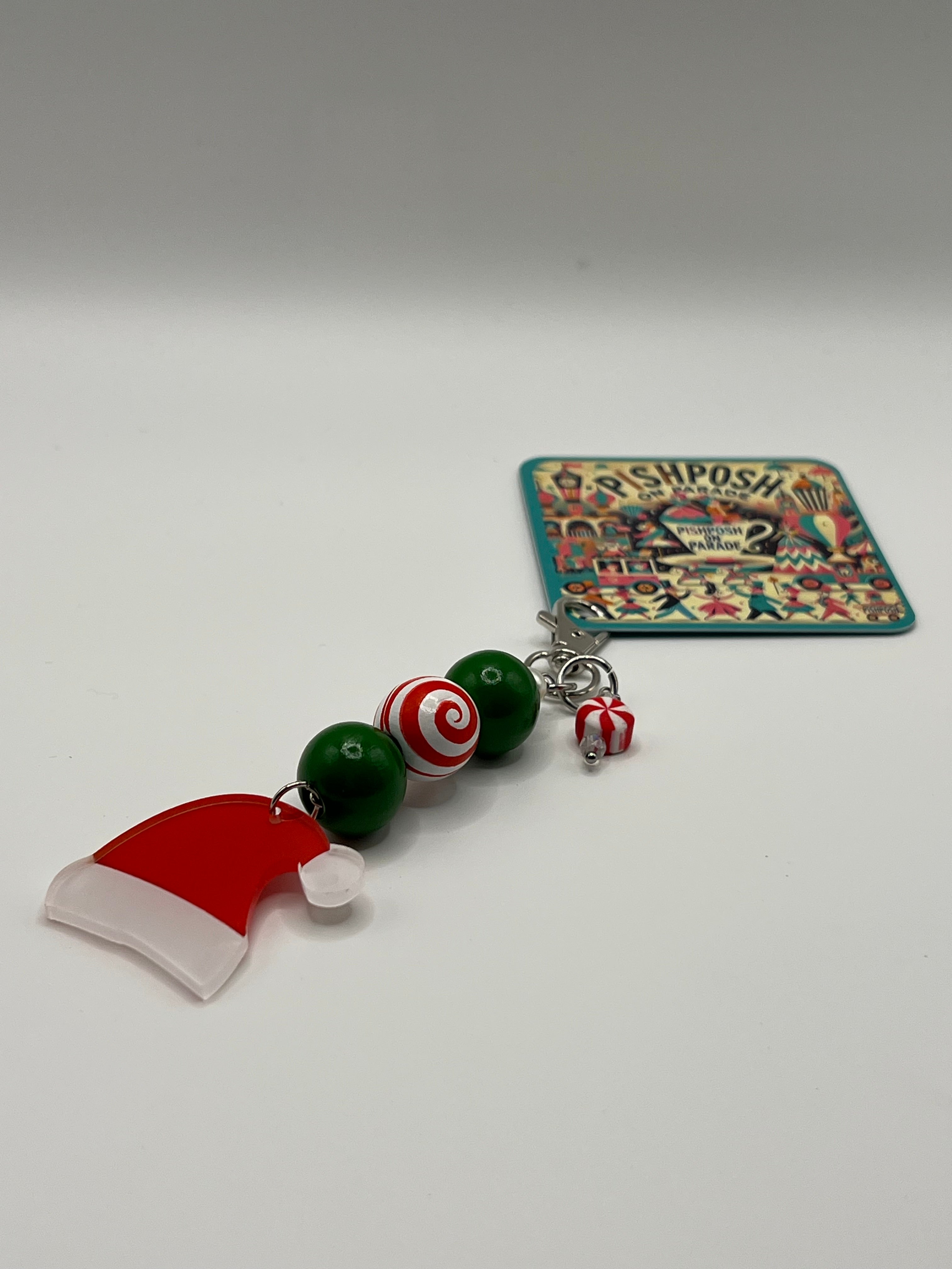 Santa hat with Peppermint - Charm / Bag Zipper Pull
