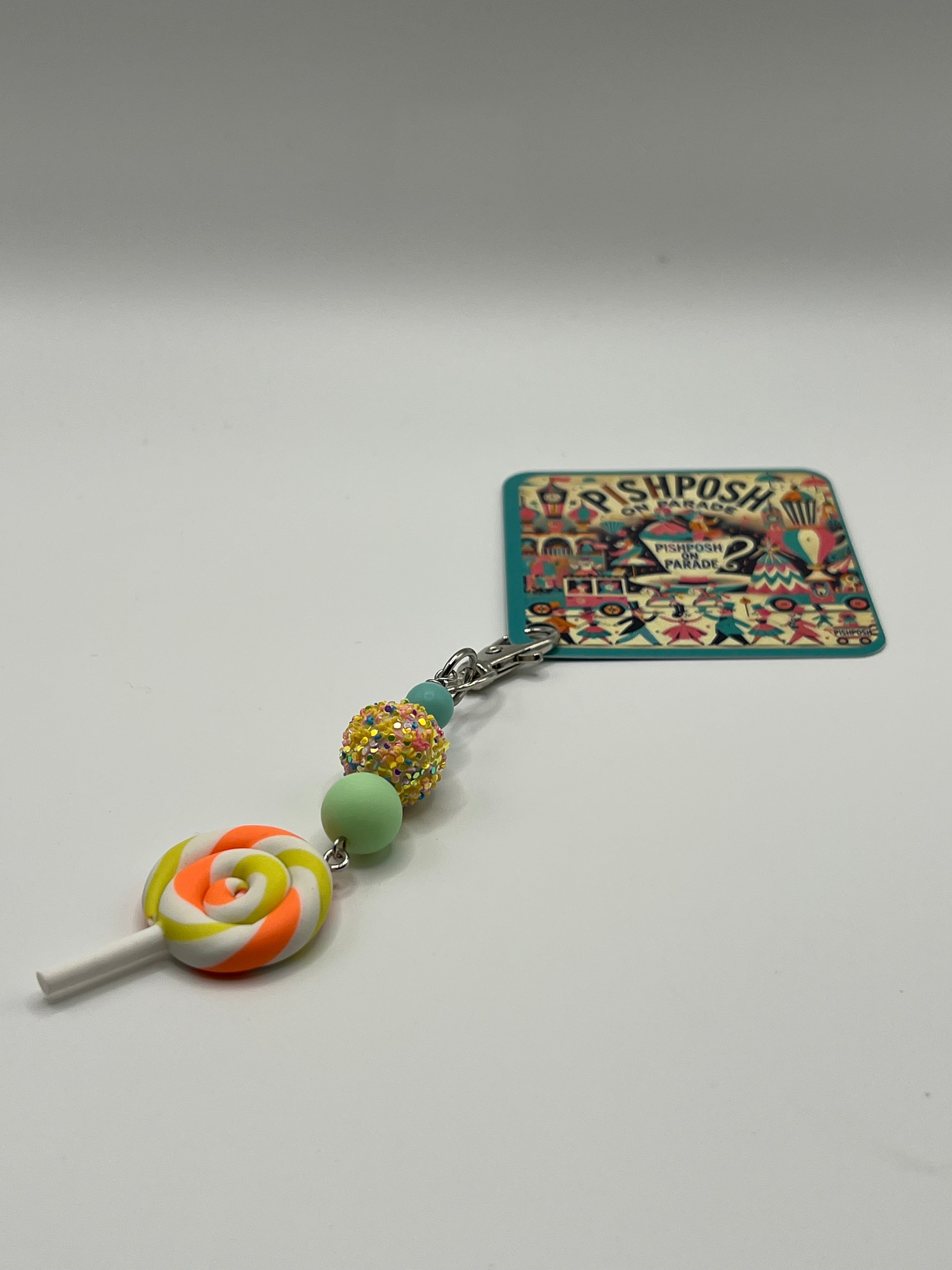 Neon Swirl Lollipop with Glitter Bead - Charm / Bag Zipper Pull