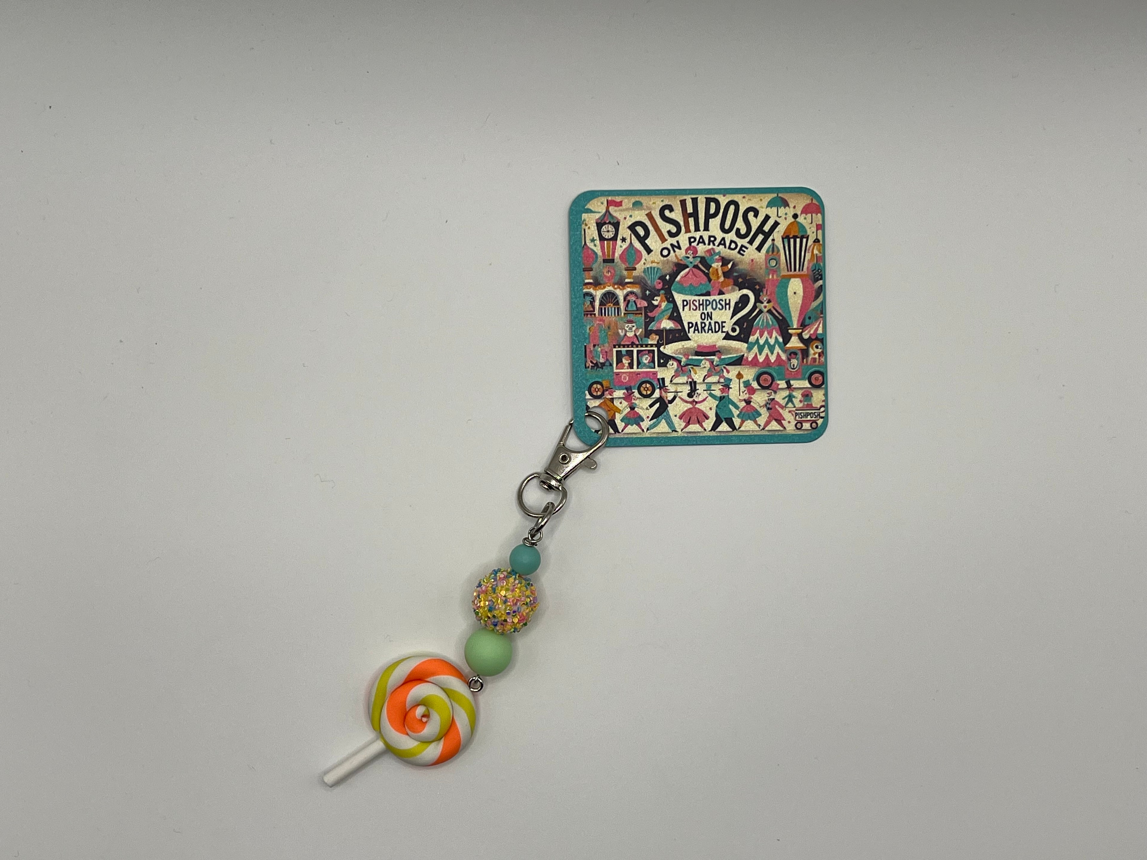 Neon Swirl Lollipop with Glitter Bead - Charm / Bag Zipper Pull
