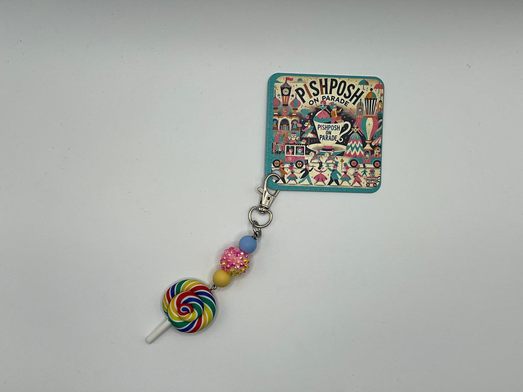 Rainbow Lollipop with Pink Bead - Charm / Bag Zipper Pull
