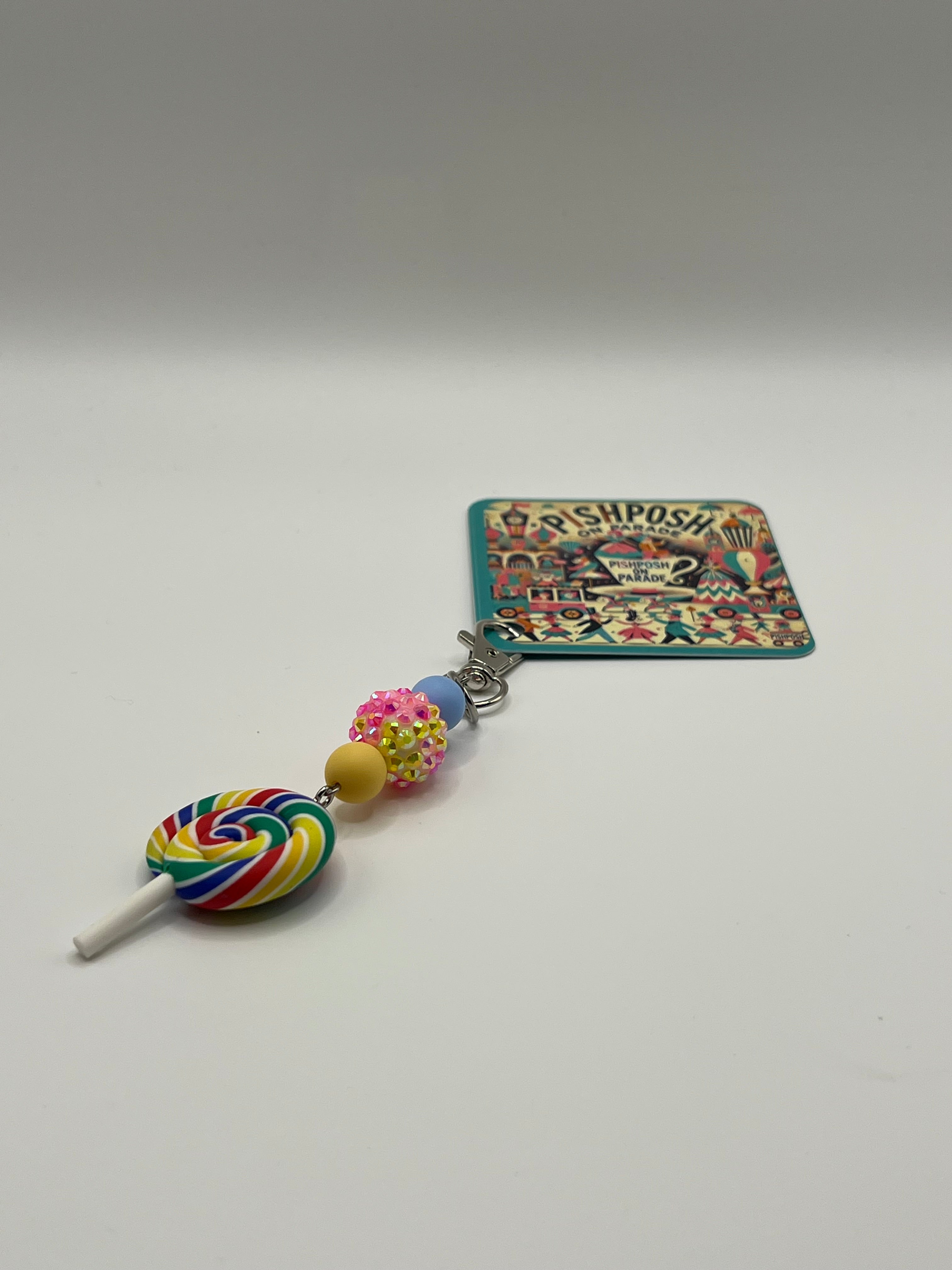 Rainbow Lollipop with Pink Bead - Charm / Bag Zipper Pull