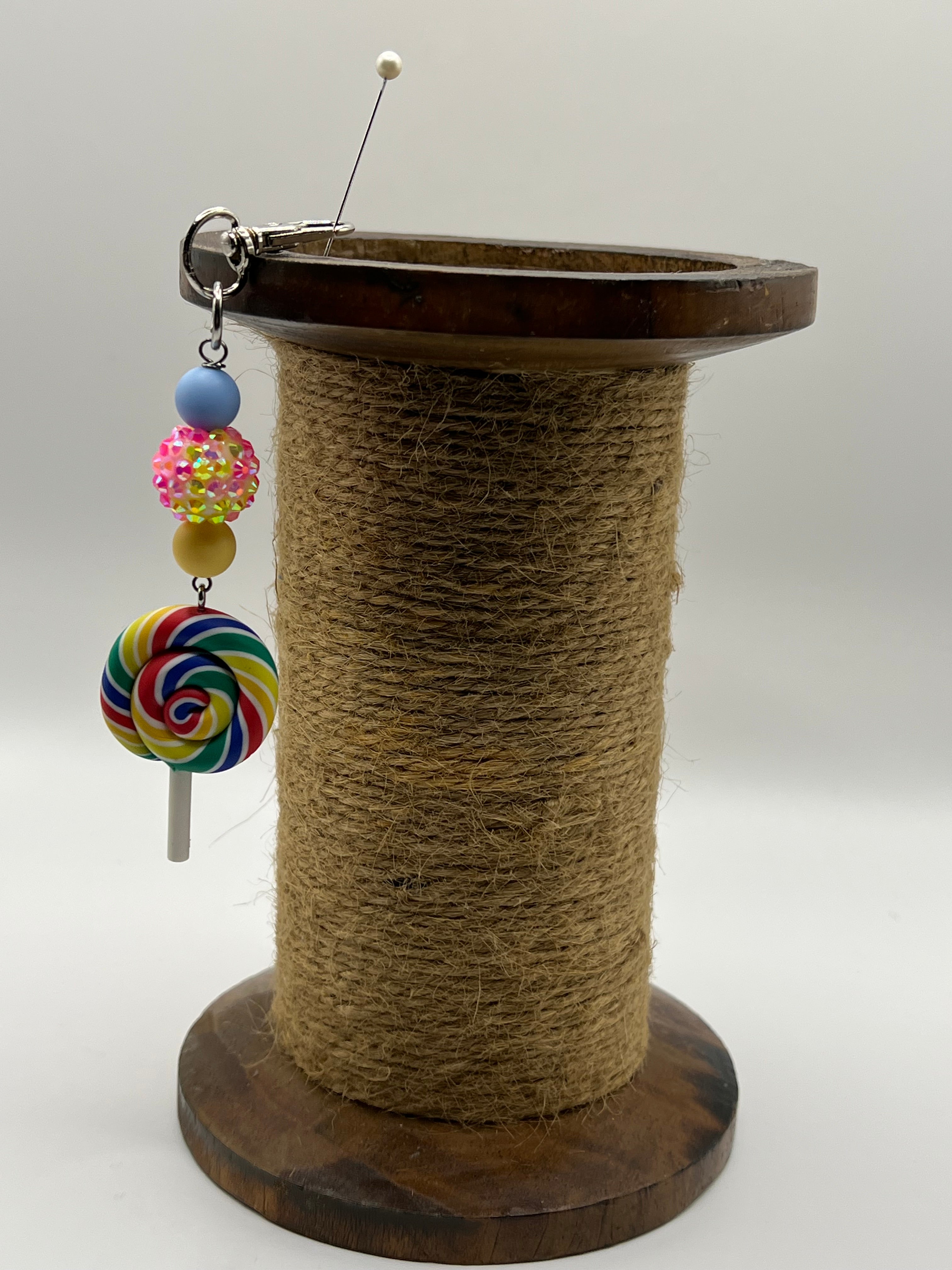 Rainbow Lollipop with Pink Bead - Charm / Bag Zipper Pull