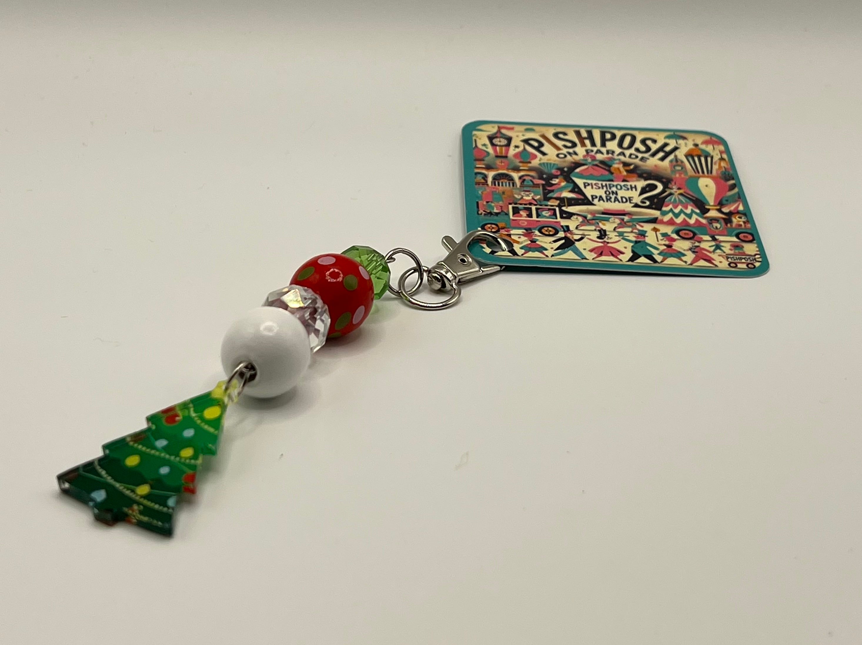 Christmas Tree with with ornaments and beads featuring a polkadot bead - Charm / Bag Zipper Pull