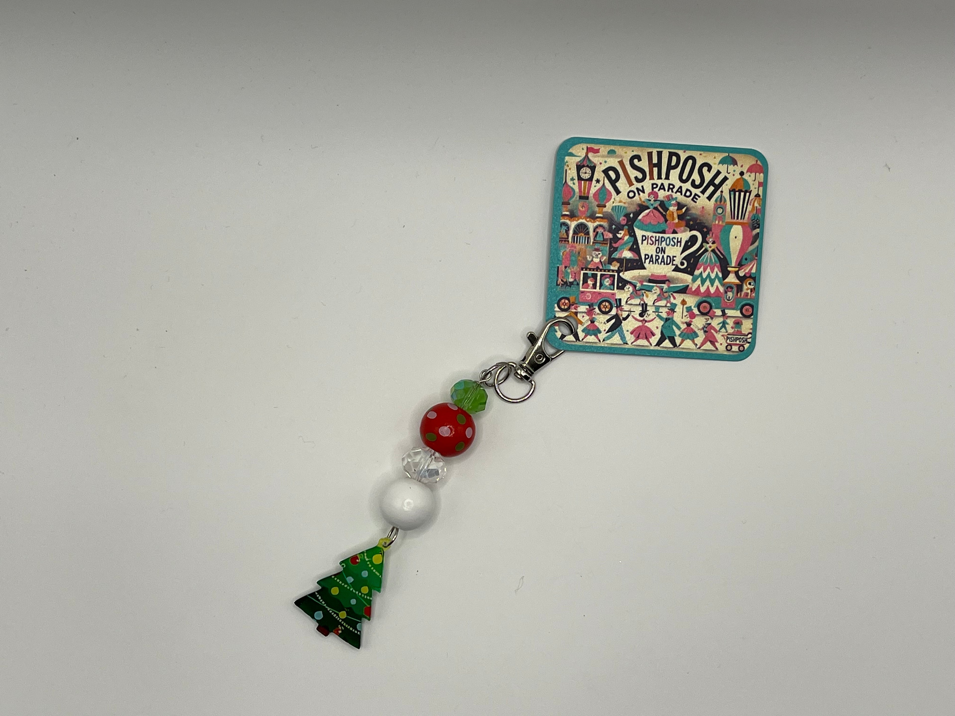 Christmas Tree with with ornaments and beads featuring a polkadot bead - Charm / Bag Zipper Pull