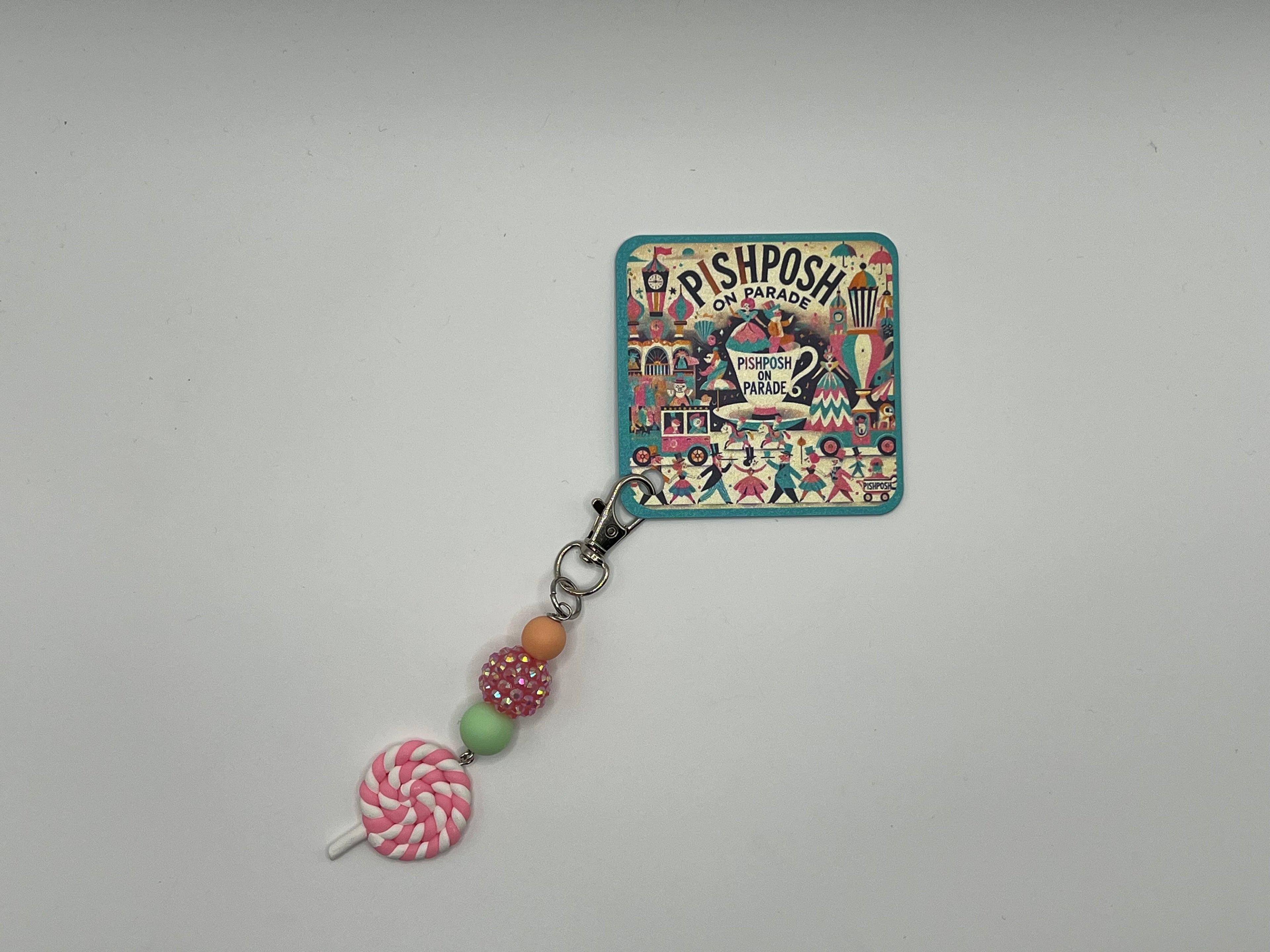 Pink & White Lollipop with Pink Sparkle bead - Charm / Bag Zipper Pull (Copy)
