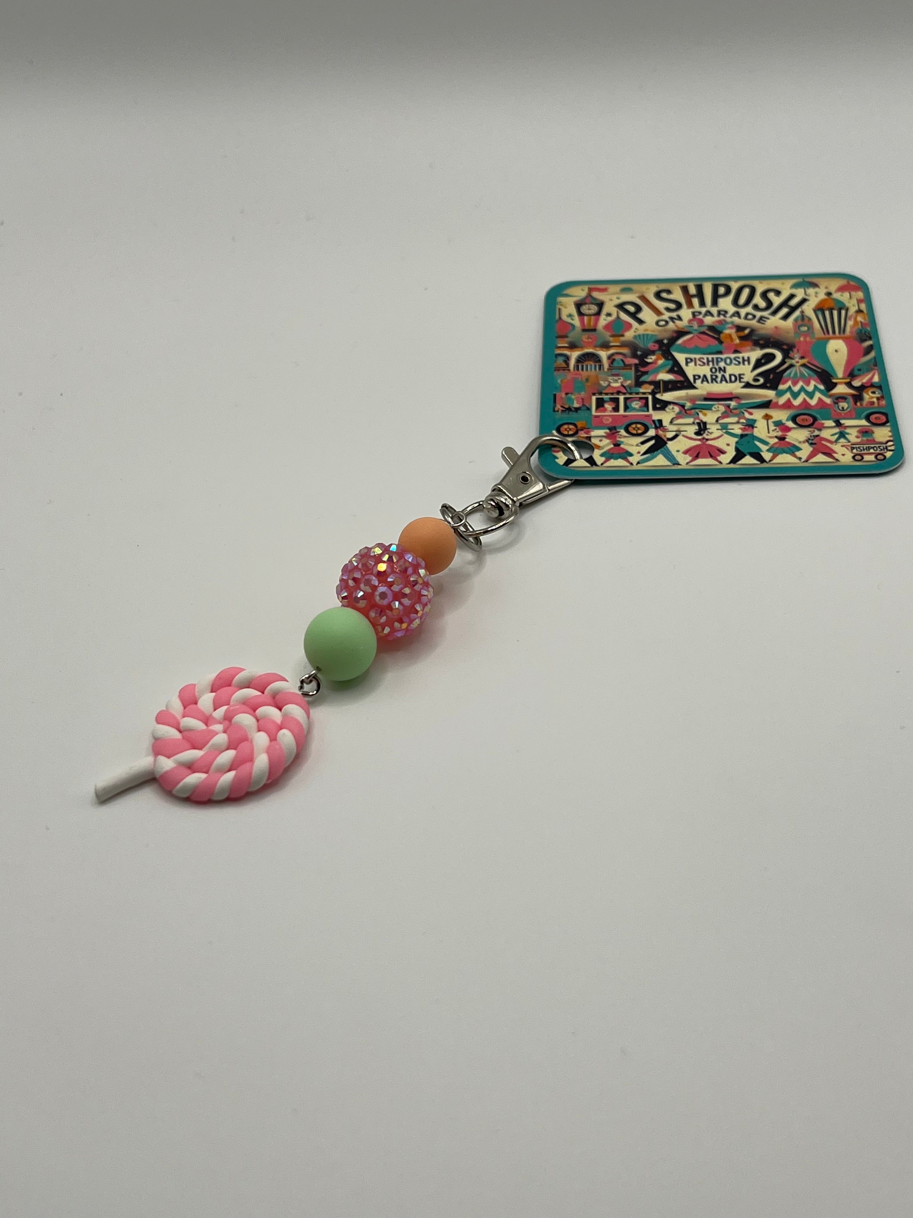 Pink & White Lollipop with Pink Sparkle bead - Charm / Bag Zipper Pull (Copy)