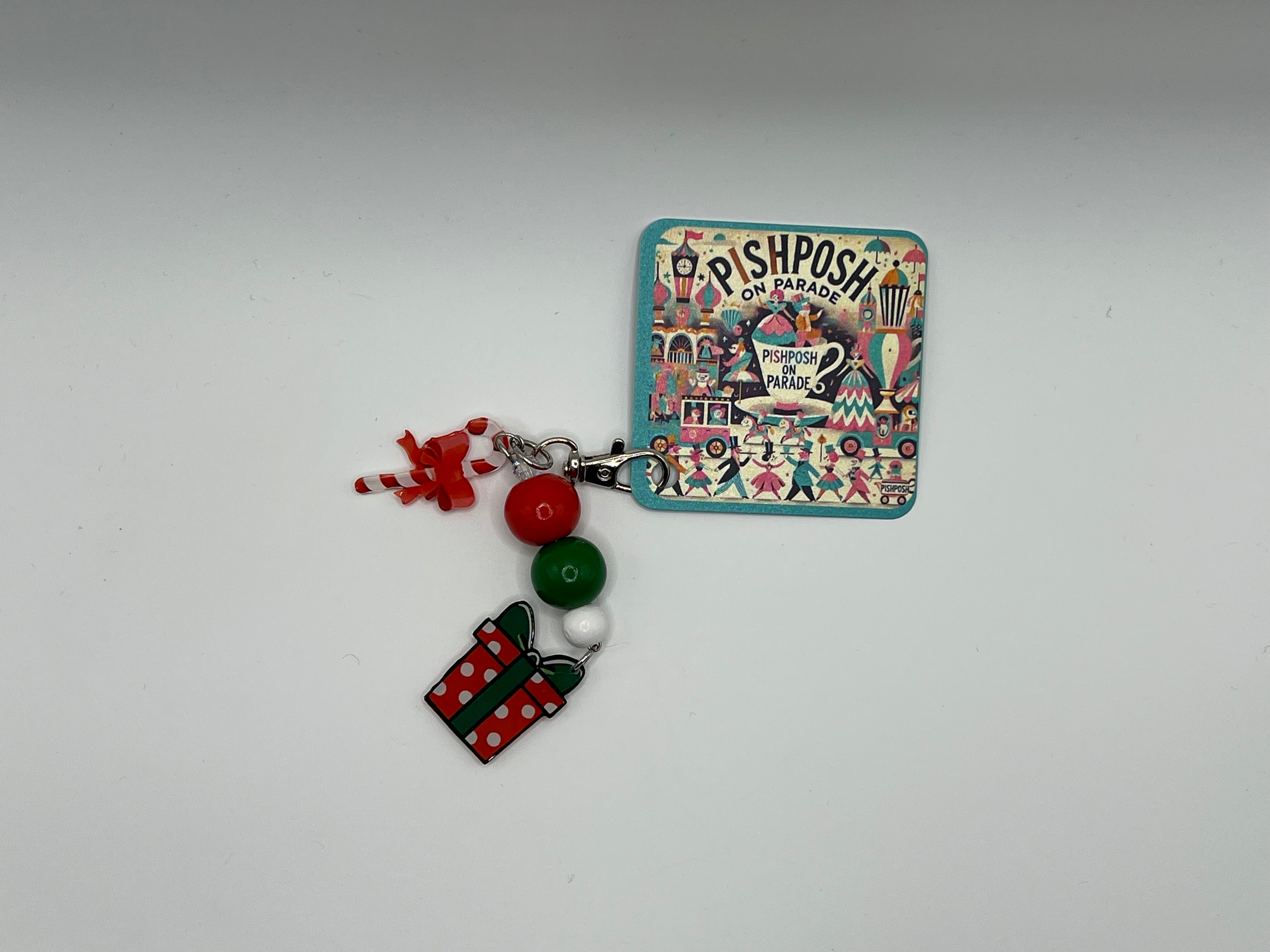 Gift Box with candy cane - Charm / Bag Zipper Pull