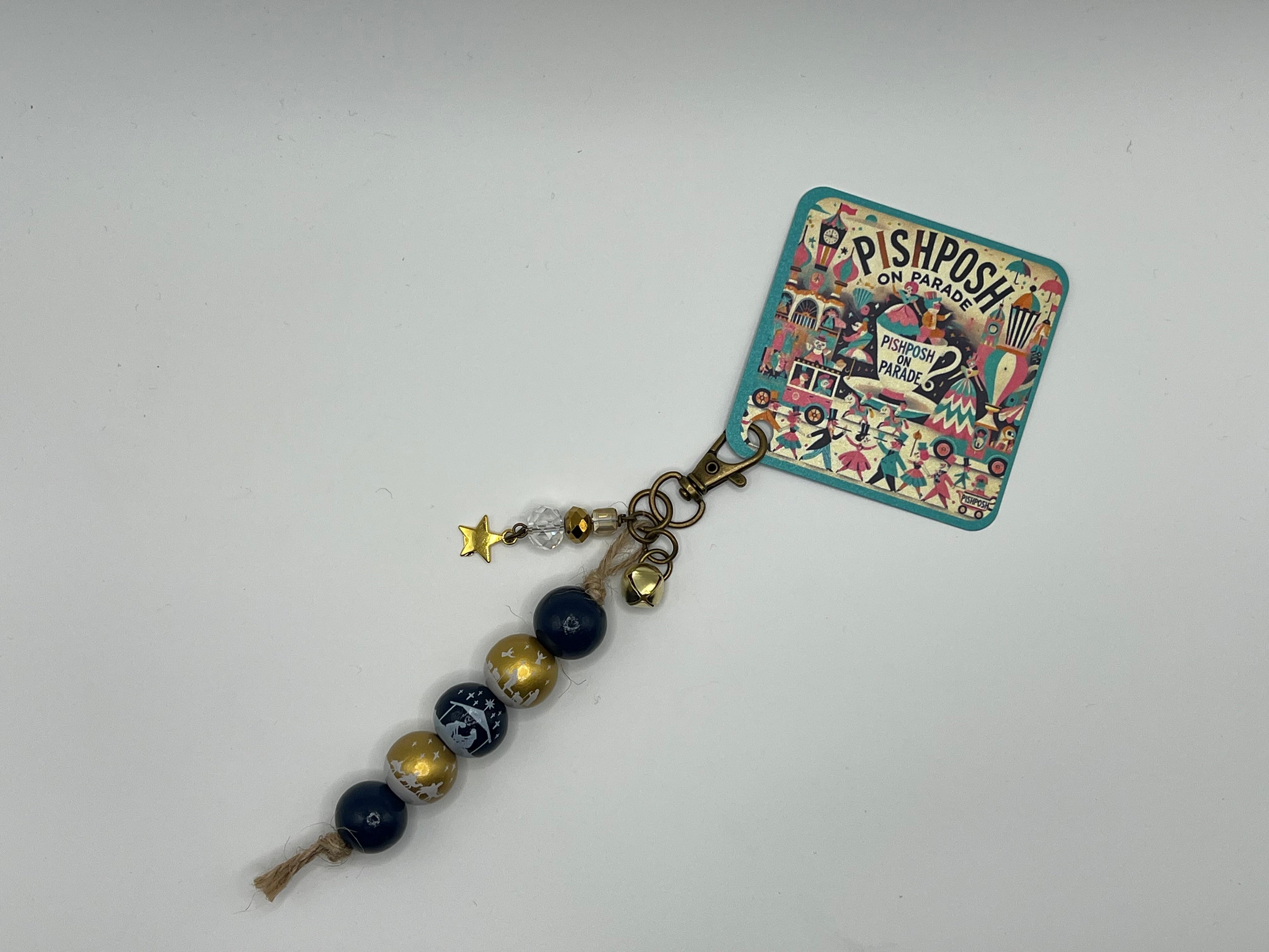 Blue and Gold Nativity with Star and Jingle bell - Charm / Bag Zipper Pull