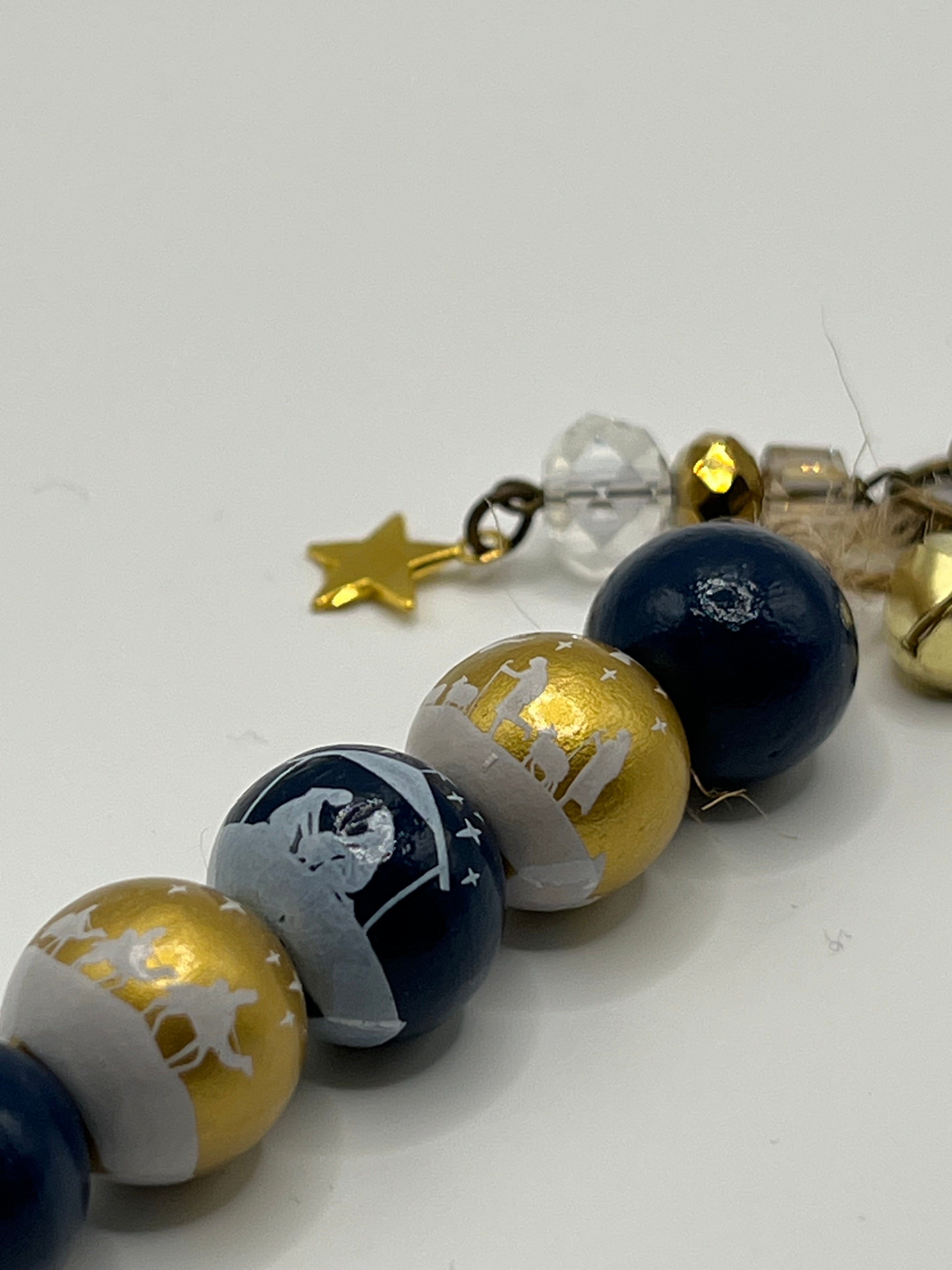 Blue and Gold Nativity with Star and Jingle bell - Charm / Bag Zipper Pull