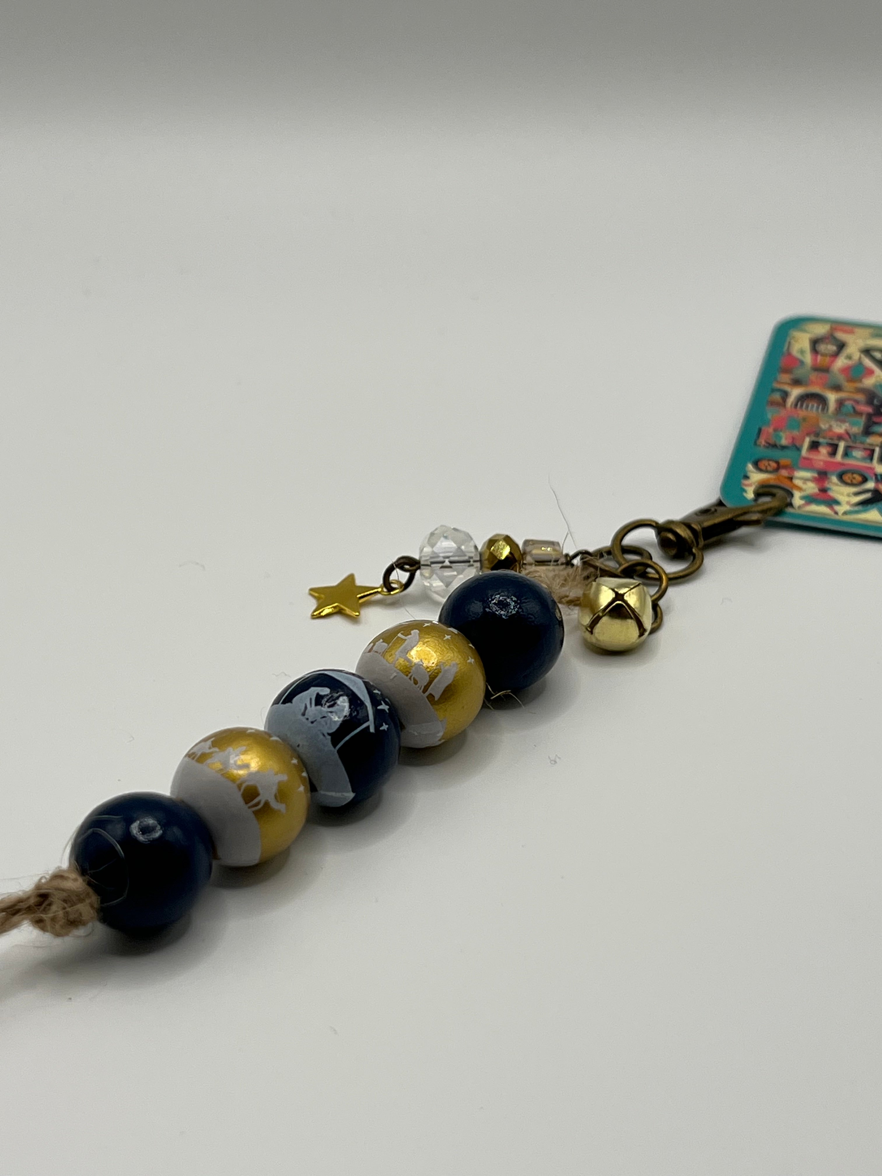 Blue and Gold Nativity with Star and Jingle bell - Charm / Bag Zipper Pull