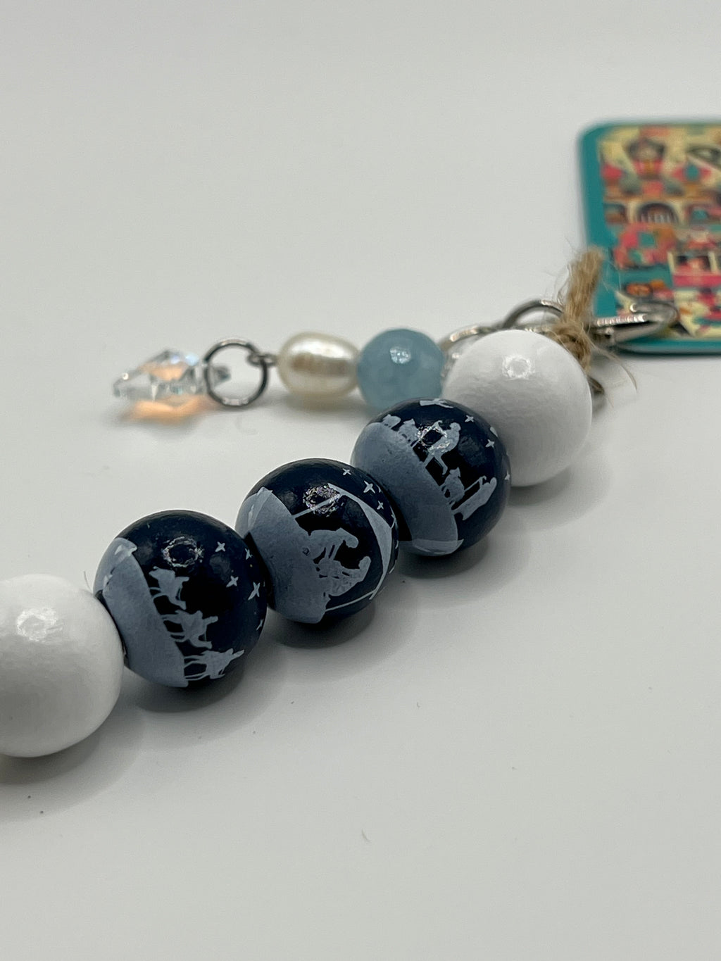 White and Blue Nativity with Crystal Star - Charm / Bag Zipper Pull