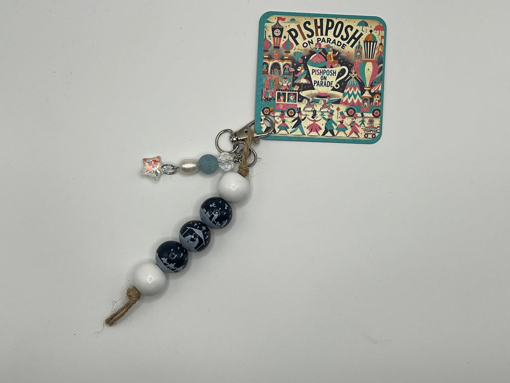 White and Blue Nativity with Crystal Star - Charm / Bag Zipper Pull