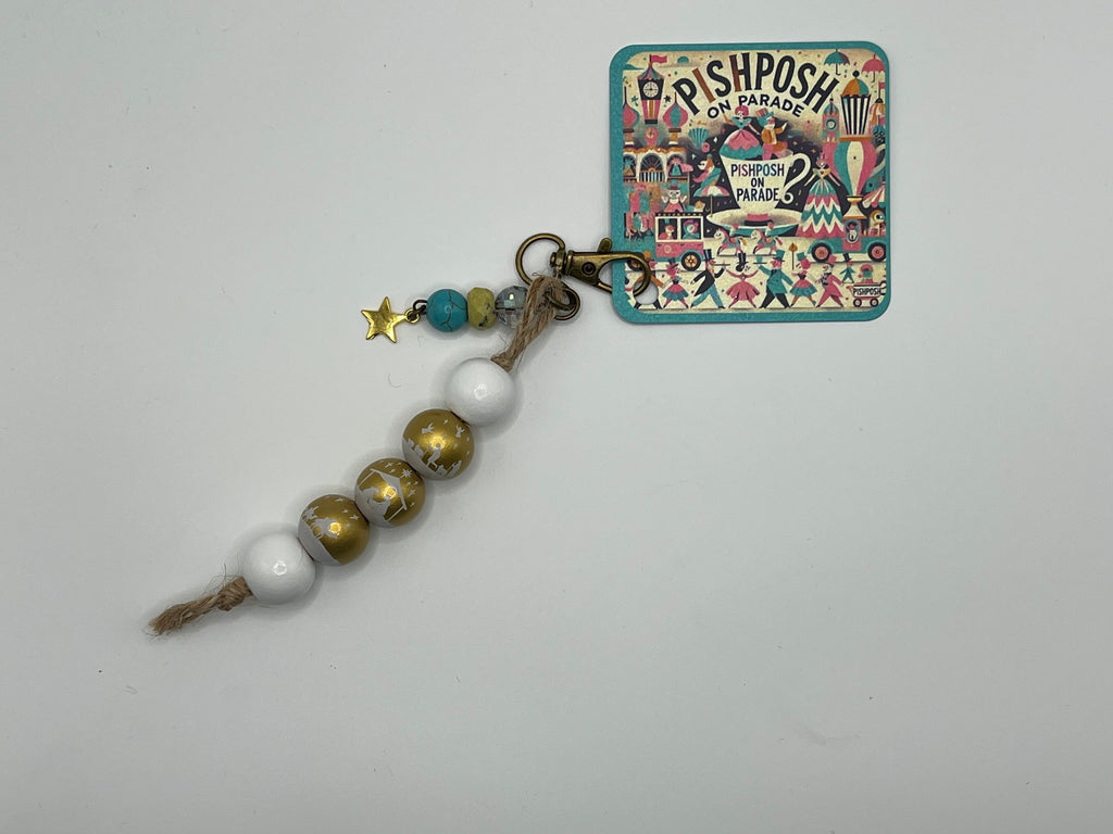 White and Gold Nativity with Turquoise bead and star - Charm / Bag Zipper Pull