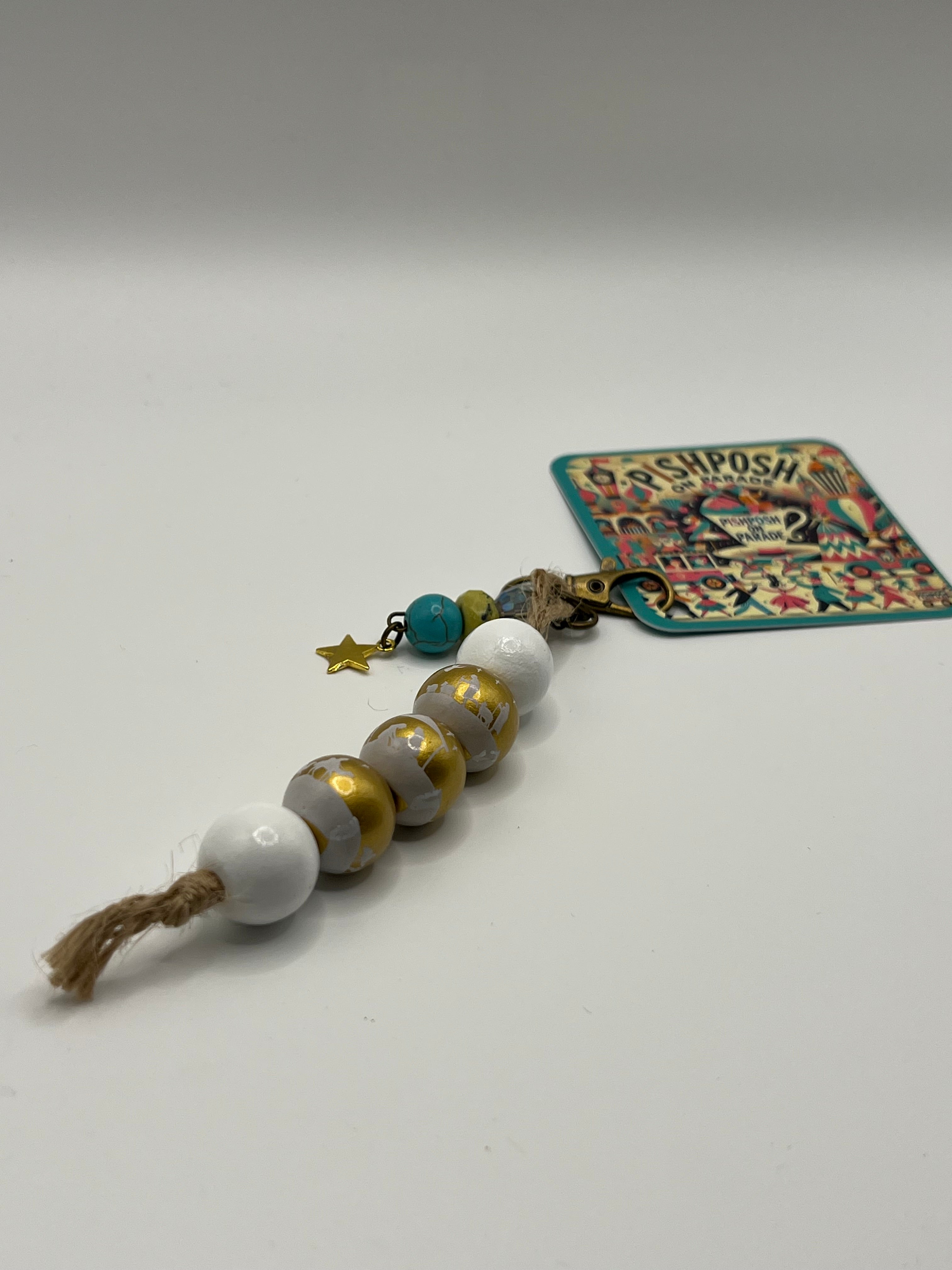 White and Gold Nativity with Turquoise bead and star - Charm / Bag Zipper Pull