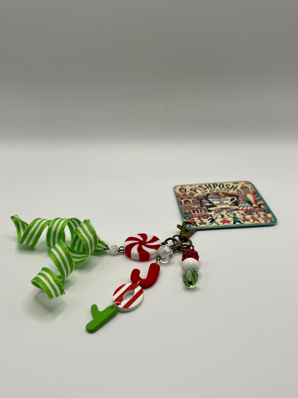 Peppermint JOY with Lime Green Ribbon - Charm / Bag Zipper Pull
