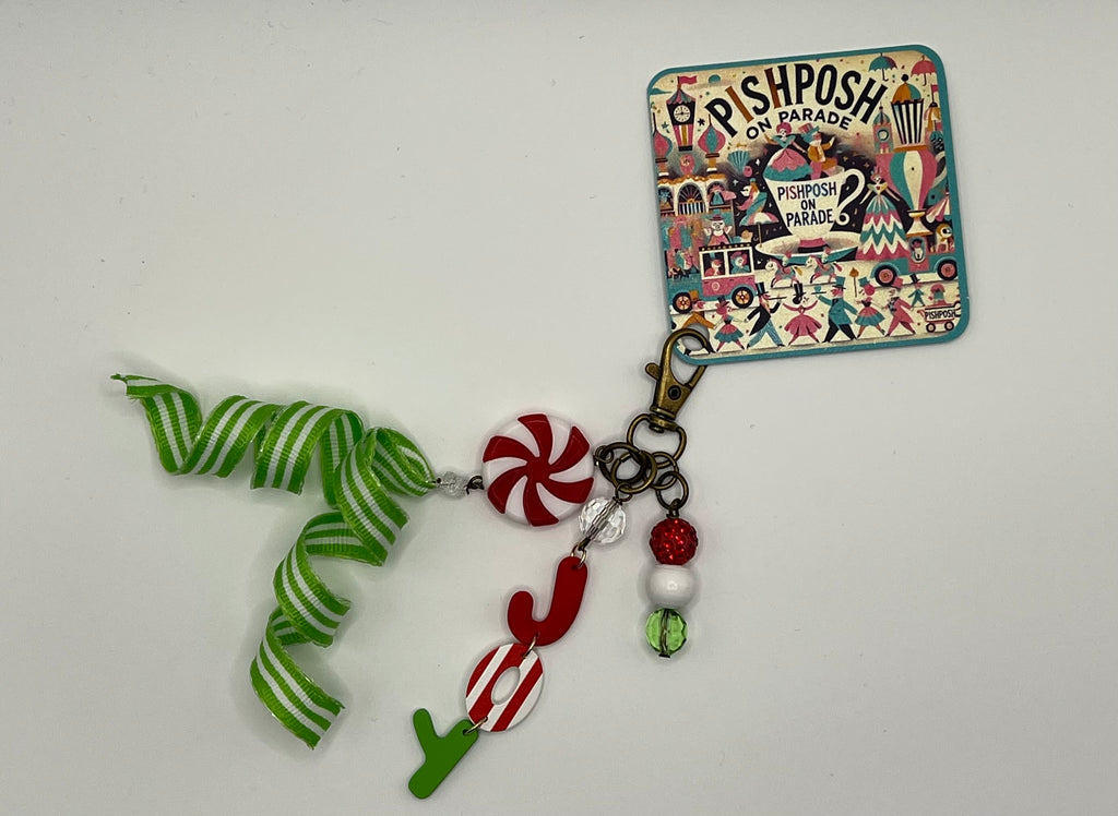 Peppermint JOY with Lime Green Ribbon - Charm / Bag Zipper Pull