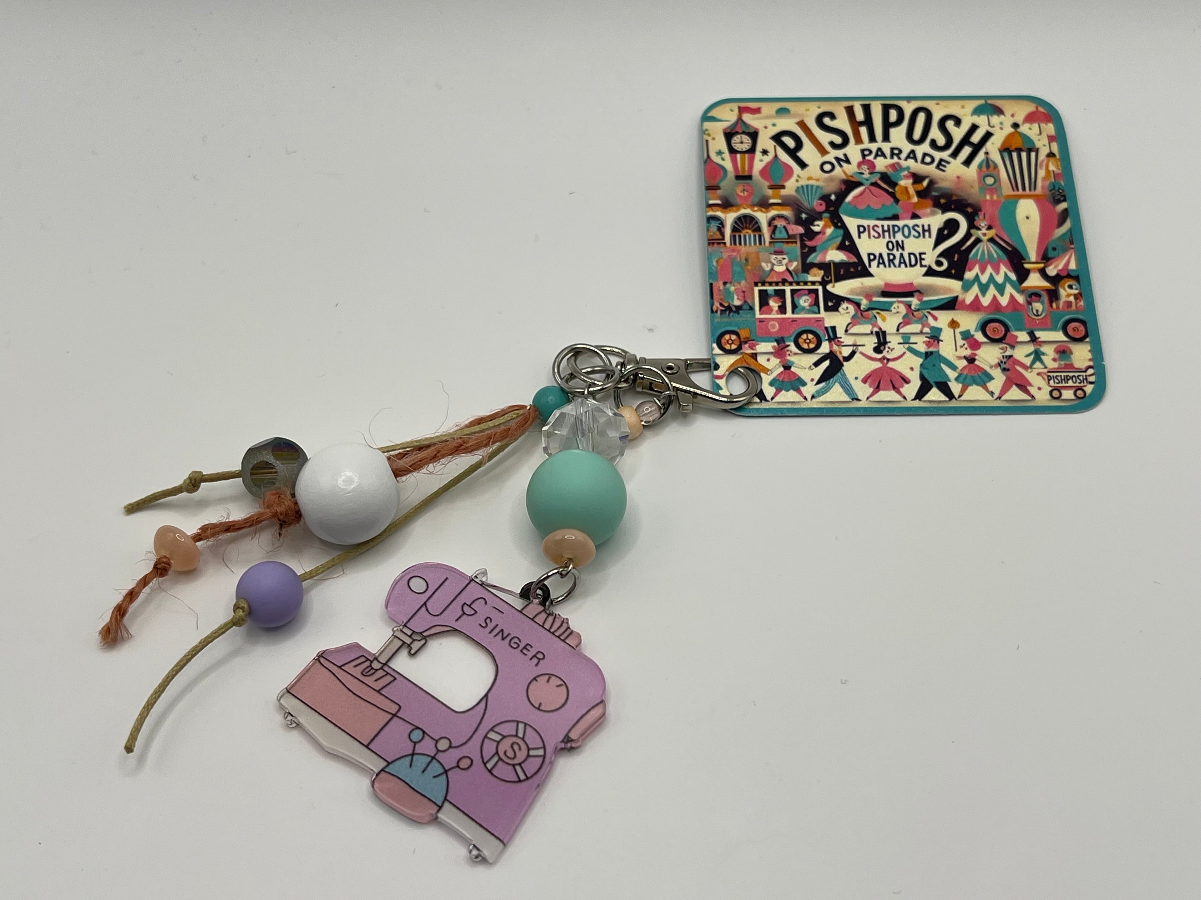 Pastel Singer Sewing Machine with Beads - Charm / Bag Zipper Pull