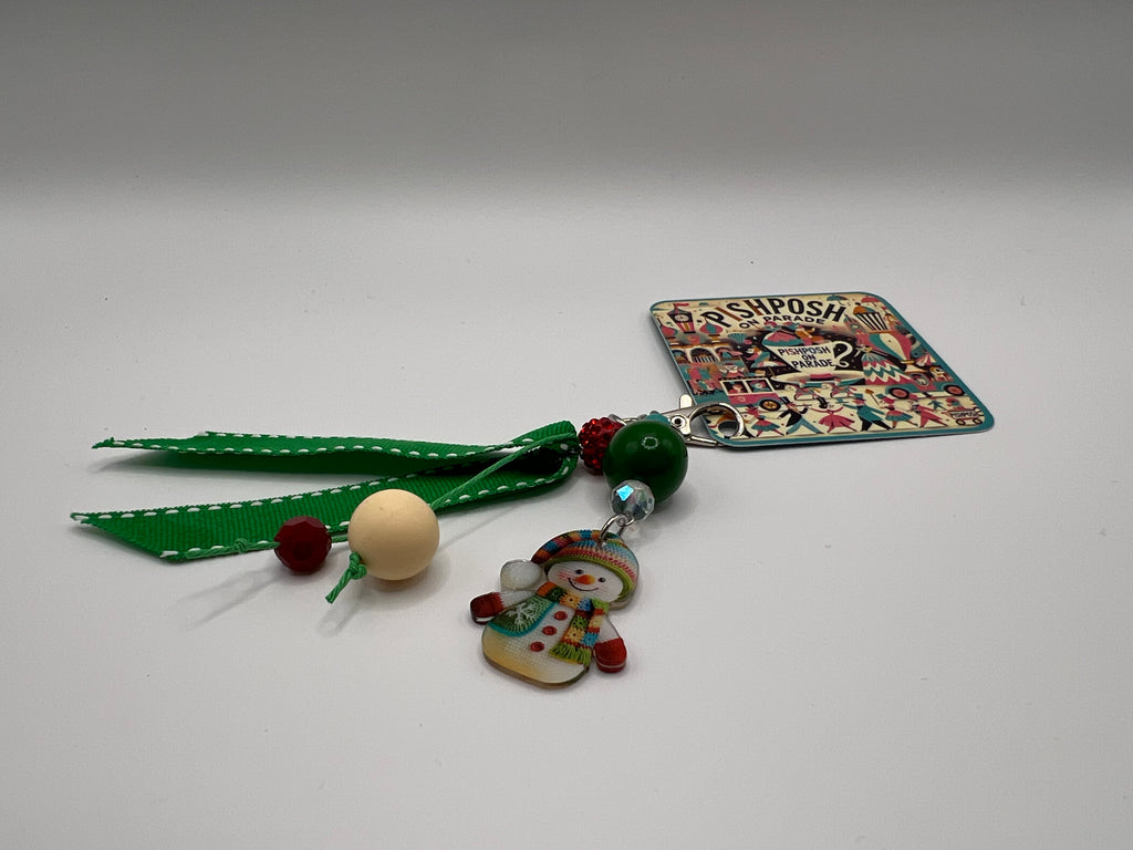 Knitted Snowman with Beads - Charm / Bag Zipper Pull