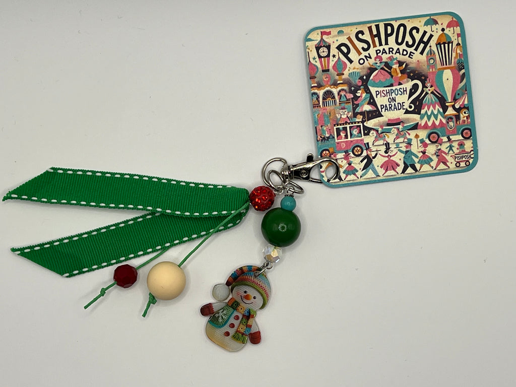 Knitted Snowman with Beads - Charm / Bag Zipper Pull