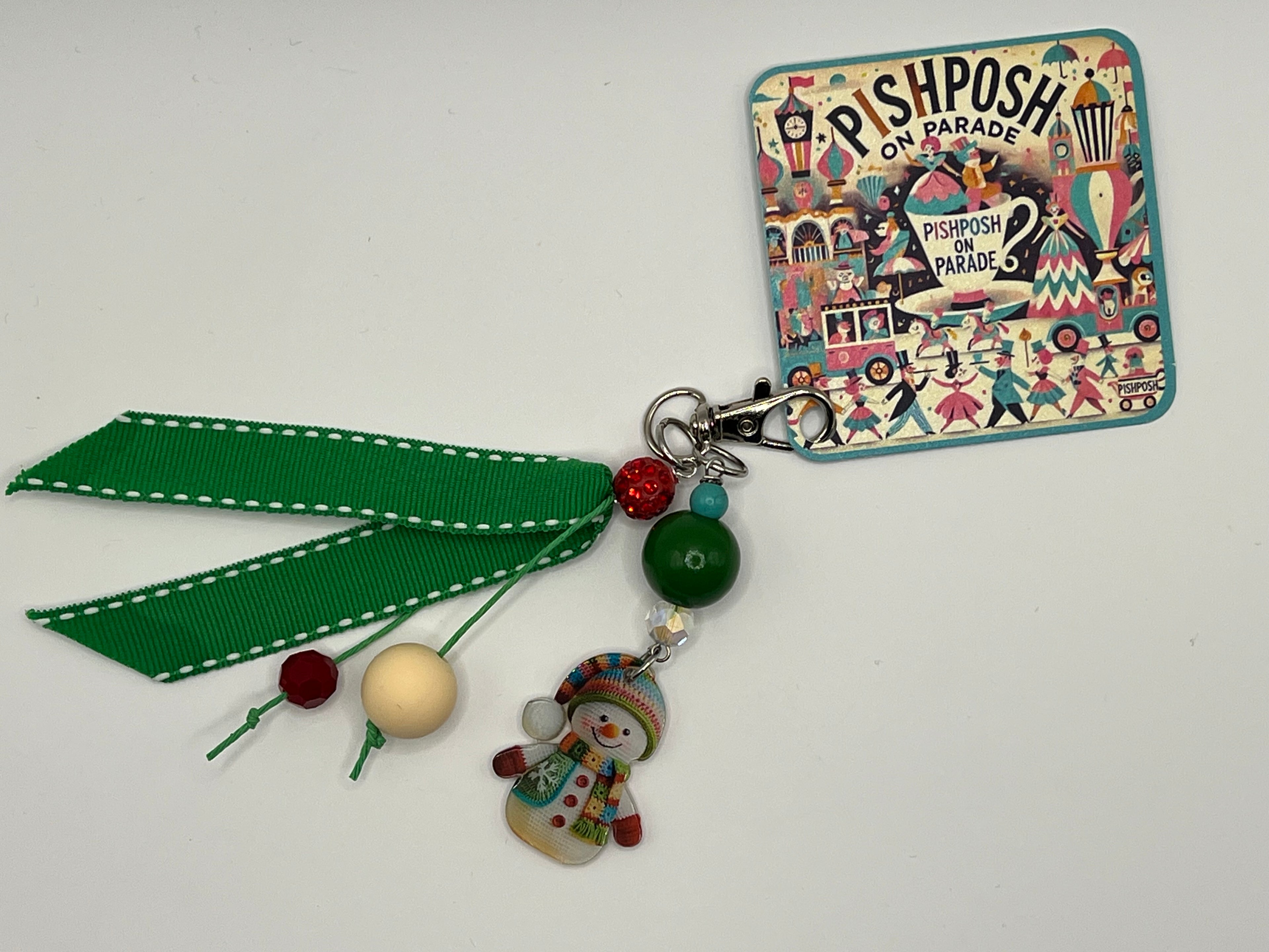 Knitted Snowman with Beads - Charm / Bag Zipper Pull
