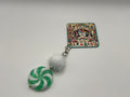 Green and White Swirl Candy with Fairy Pom - Charm / Bag Zipper Pull