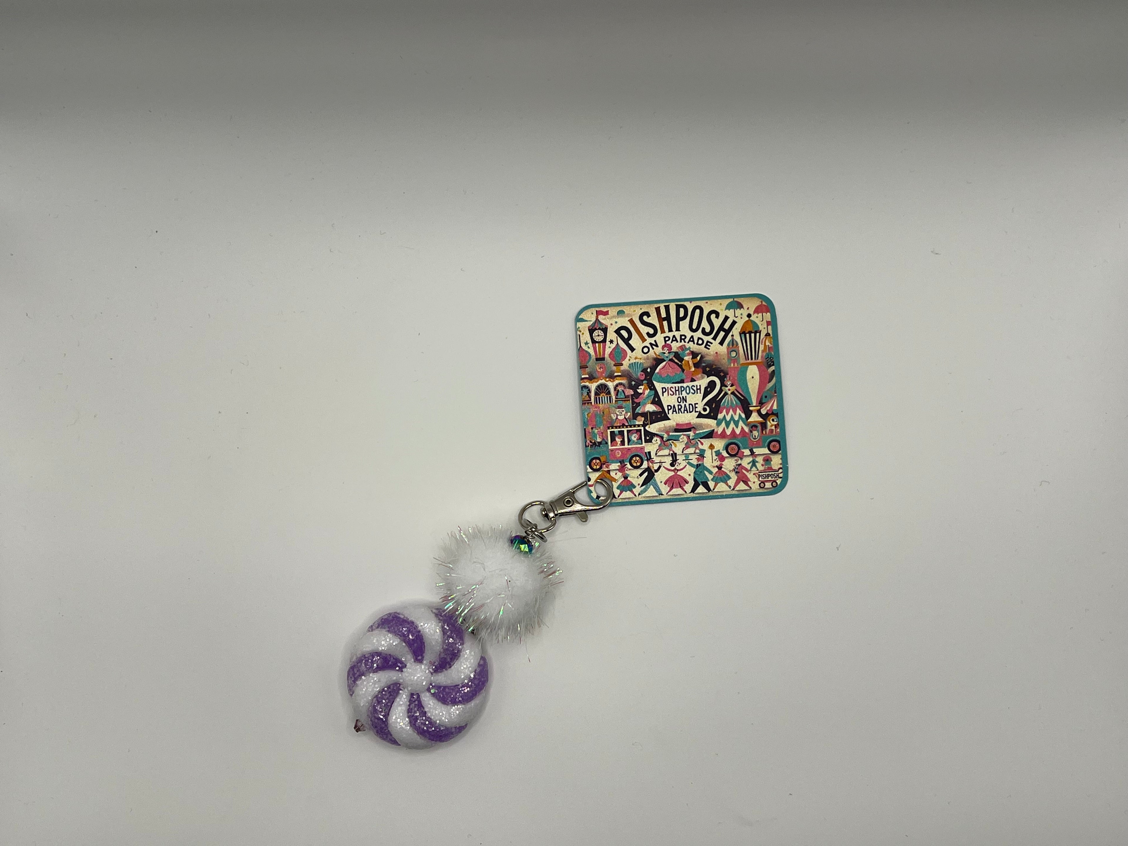Purple and White Swirl Candy with Fairy Pom - Charm / Bag Zipper Pull