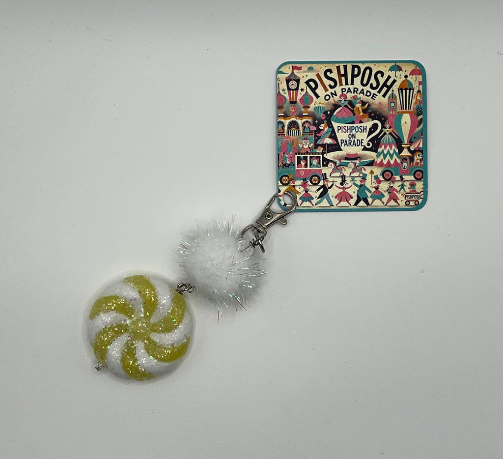 Yellow and White Candy Swirl with Fairy Puff - Charm / Bag Zipper Pull