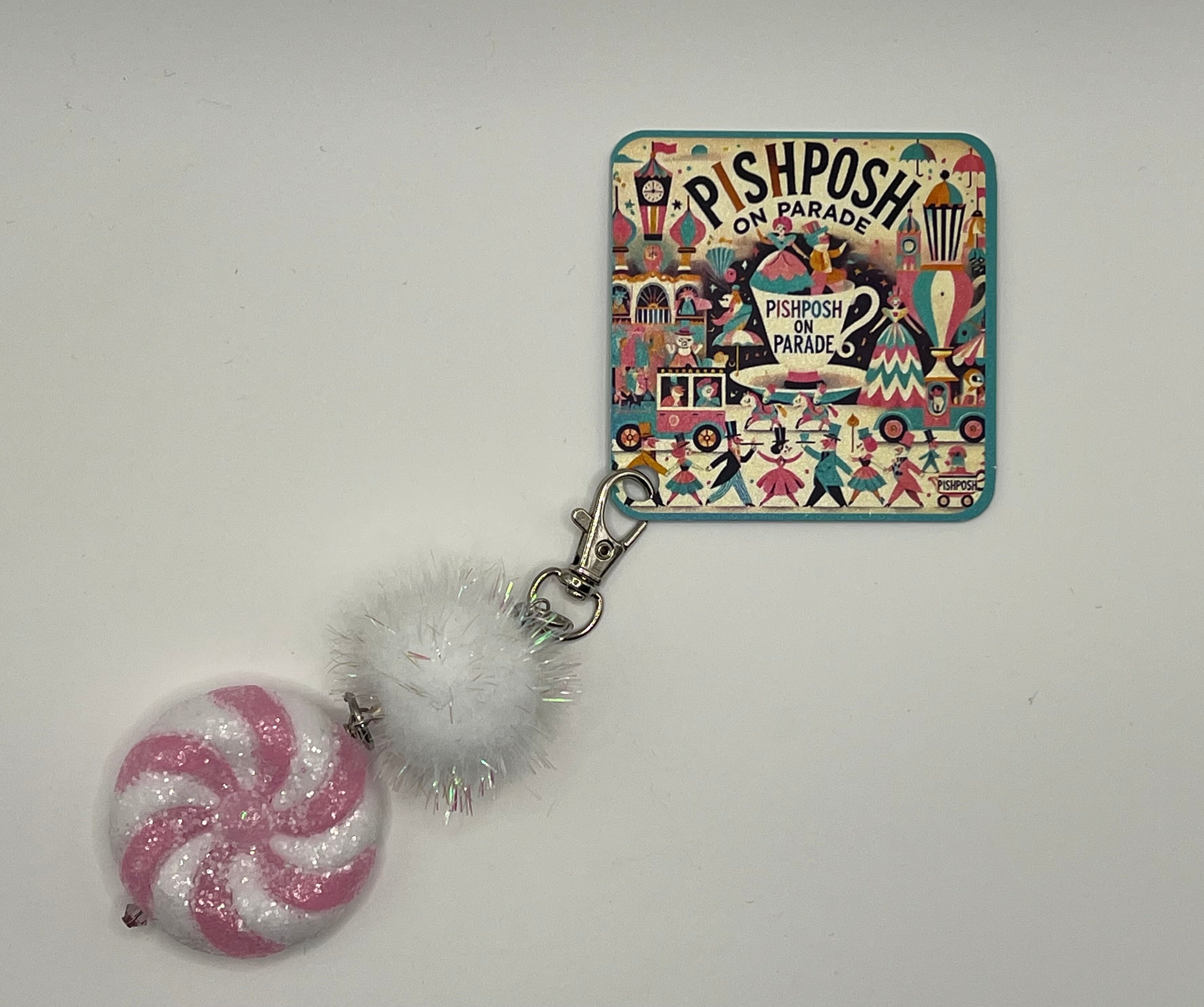 Pink and White swirl “candy” with fairy puff - Charm / Bag Zipper Pull