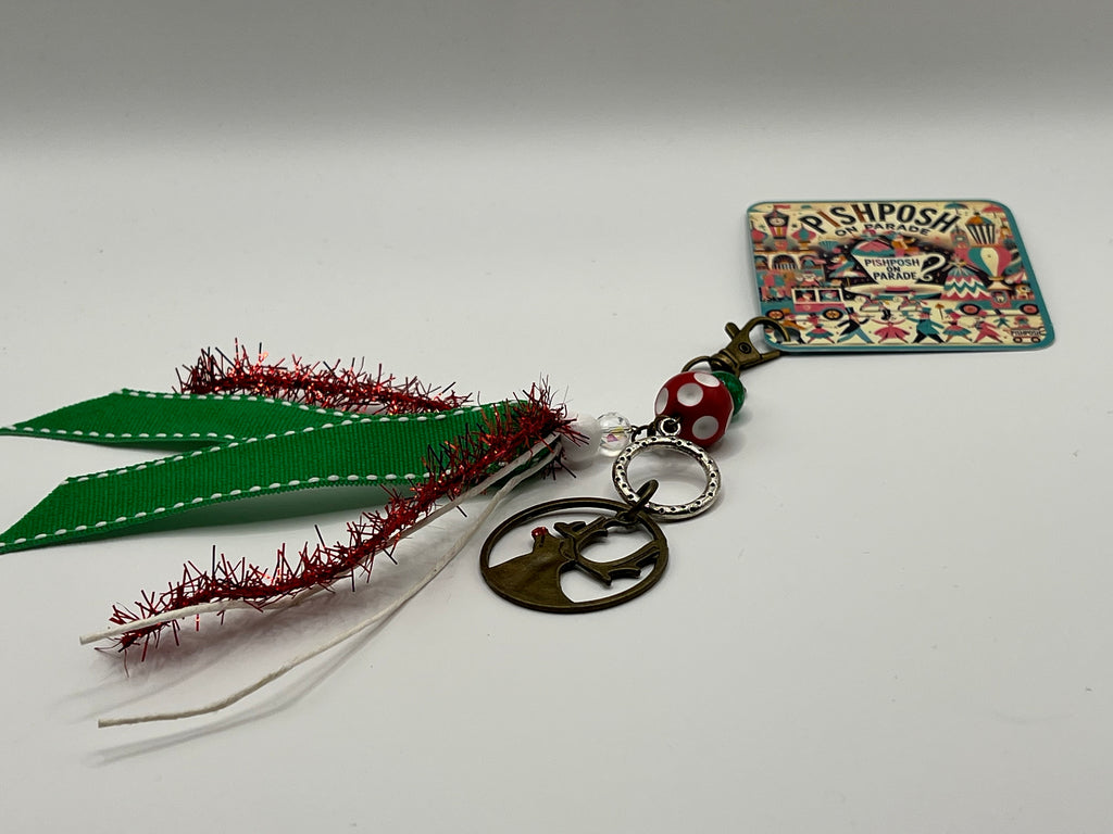 Rudolph Deer with Red and white polka dot bead - Charm / Bag Zipper Pull