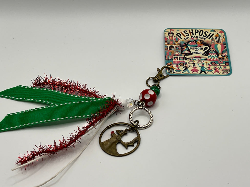Rudolph Deer with Red and white polka dot bead - Charm / Bag Zipper Pull