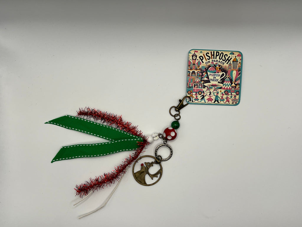 Rudolph Deer with Red and white polka dot bead - Charm / Bag Zipper Pull