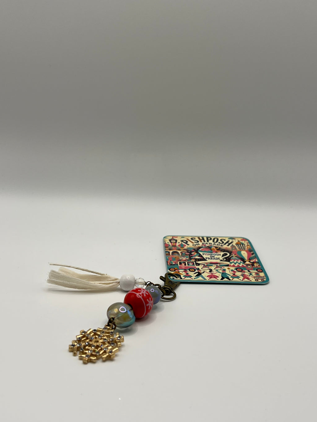 Gold Rhinestone Snowflake with Nordic Red Bead - Charm / Bag Zipper Pull