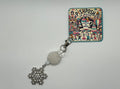 Silver Rhinestone Snowflake With Large flat White Multi-Beaded Bead - Charm / Bag Zipper Pull