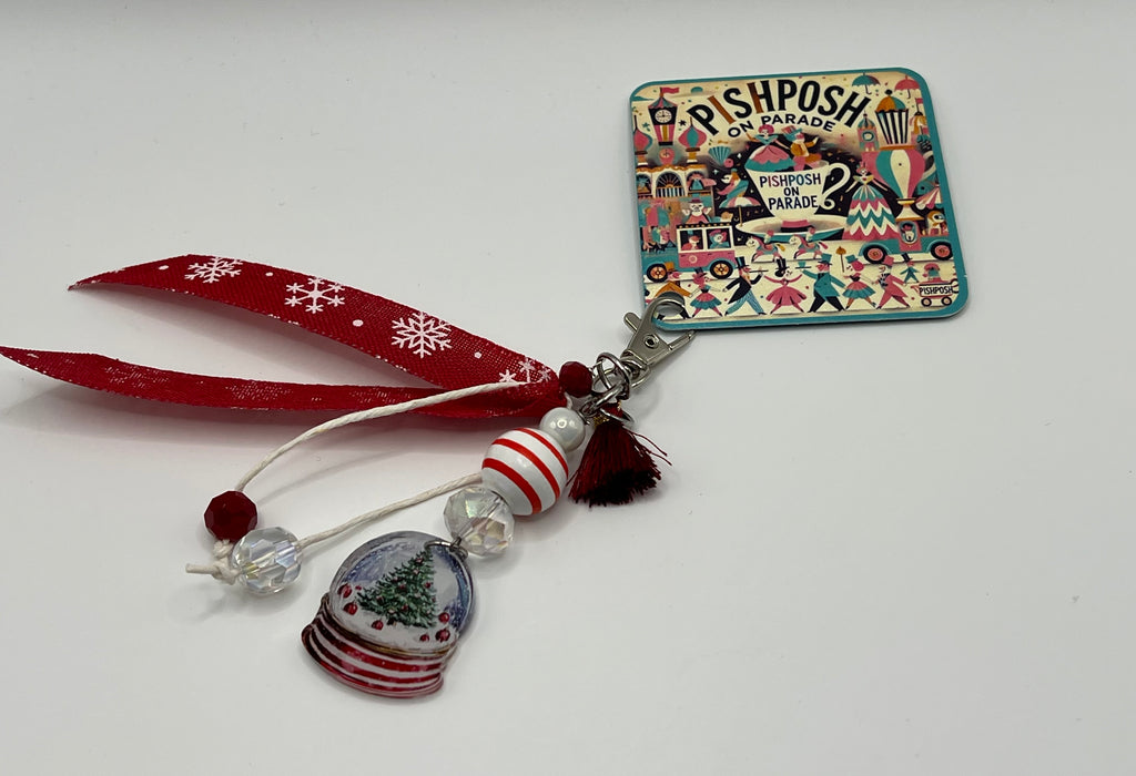 Snow globe with Christmas Tree and Beads - Charm / Bag Zipper Pull