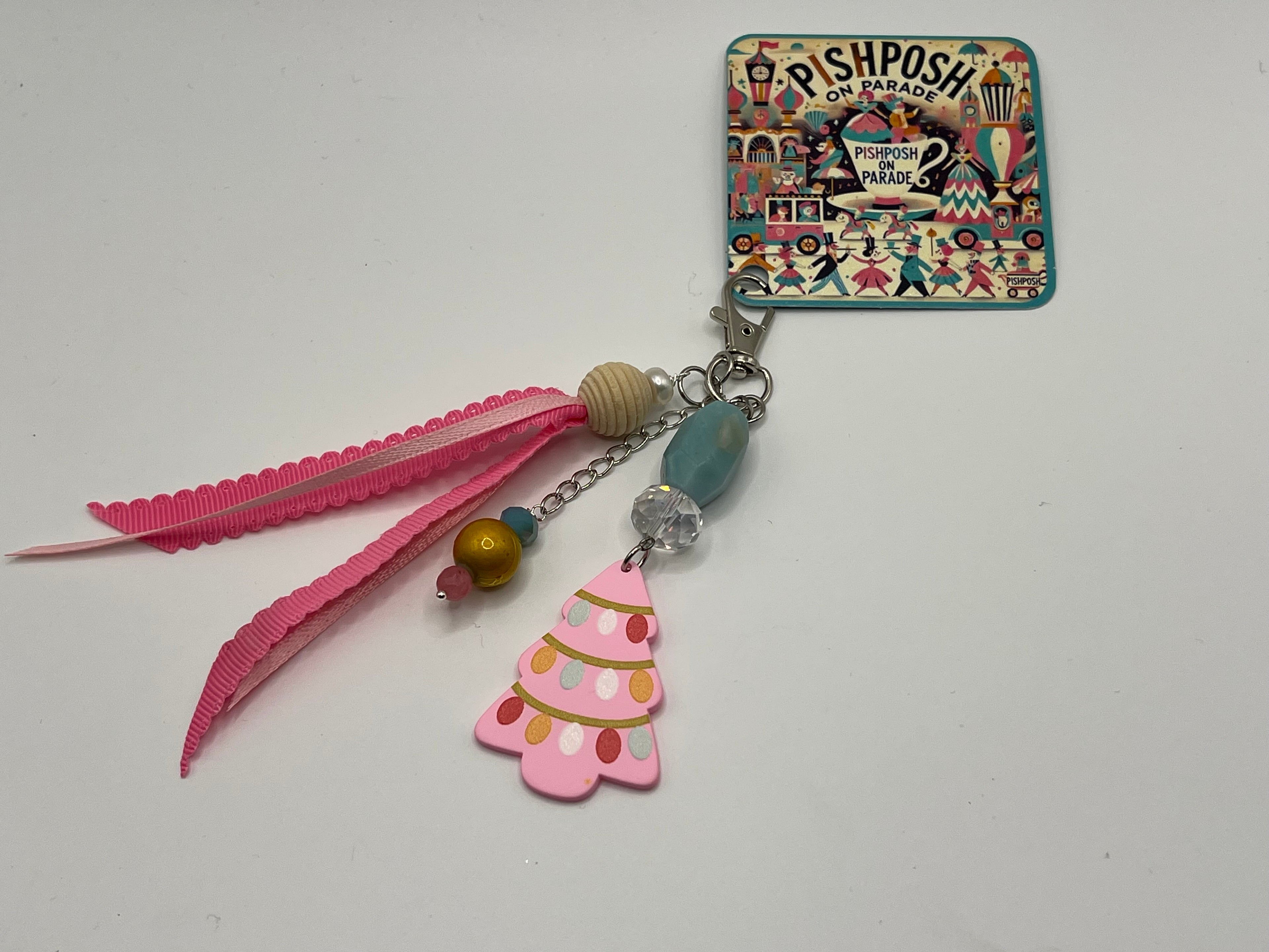 Pink Christmas Tree with Lights - Charm / Bag Zipper Pull