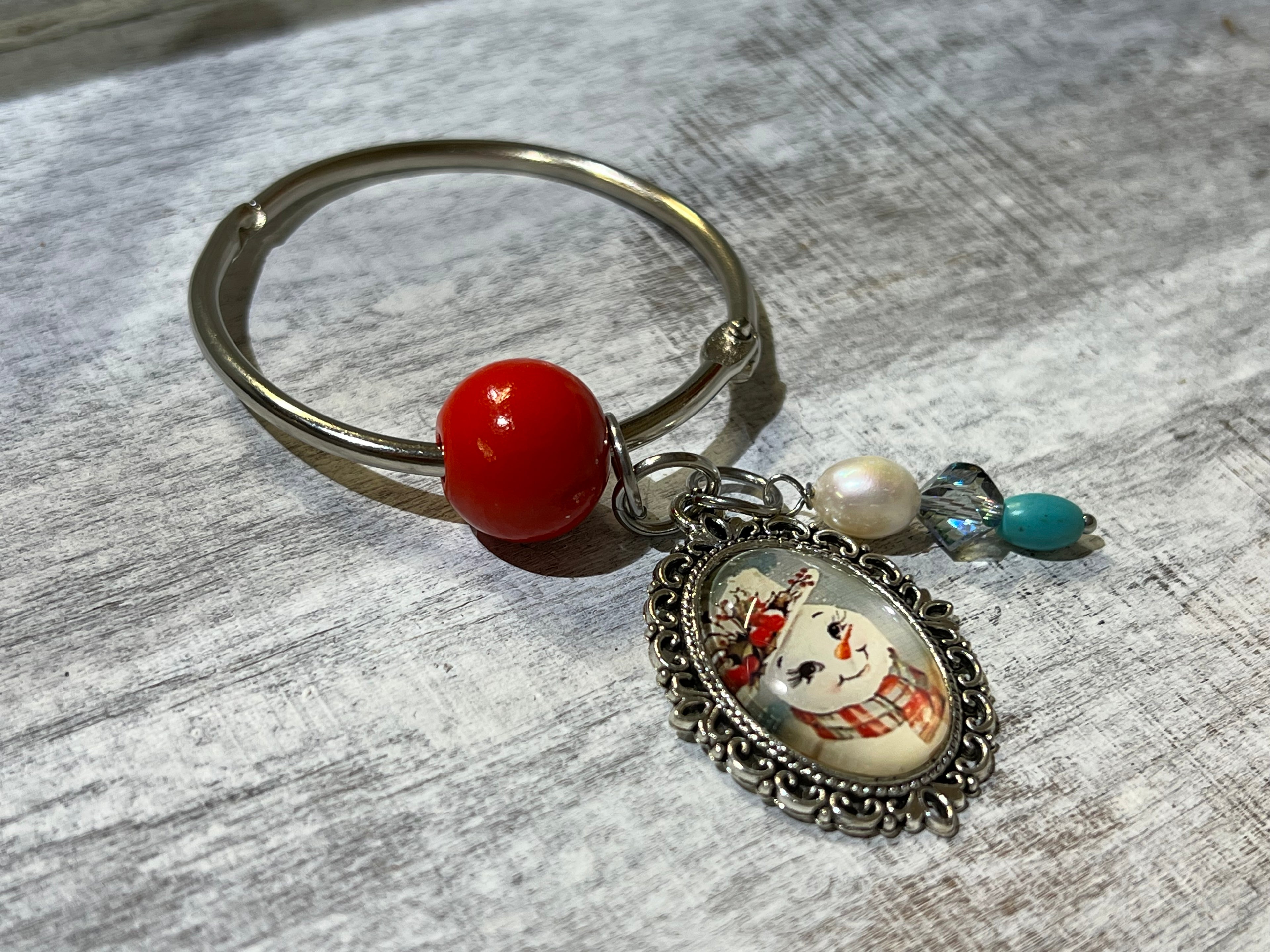 Vintage Snowman with Plaid Scarf - Floss Ring