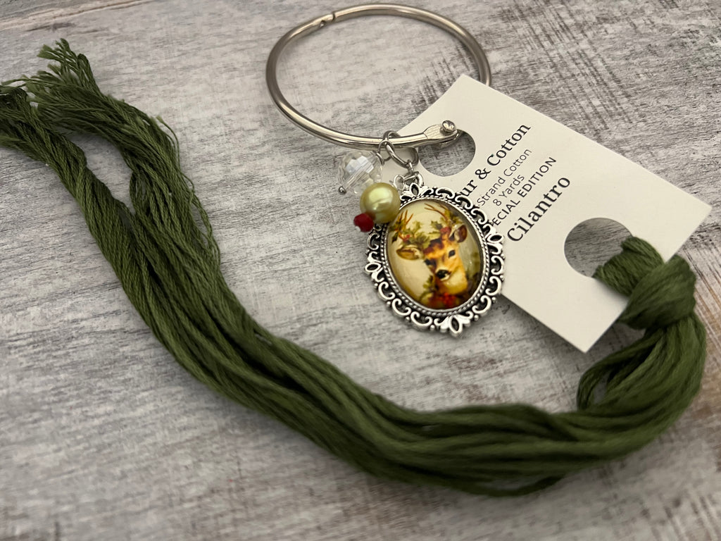 Vintage Deer charm with Green Freshwater pearl - Floss Ring